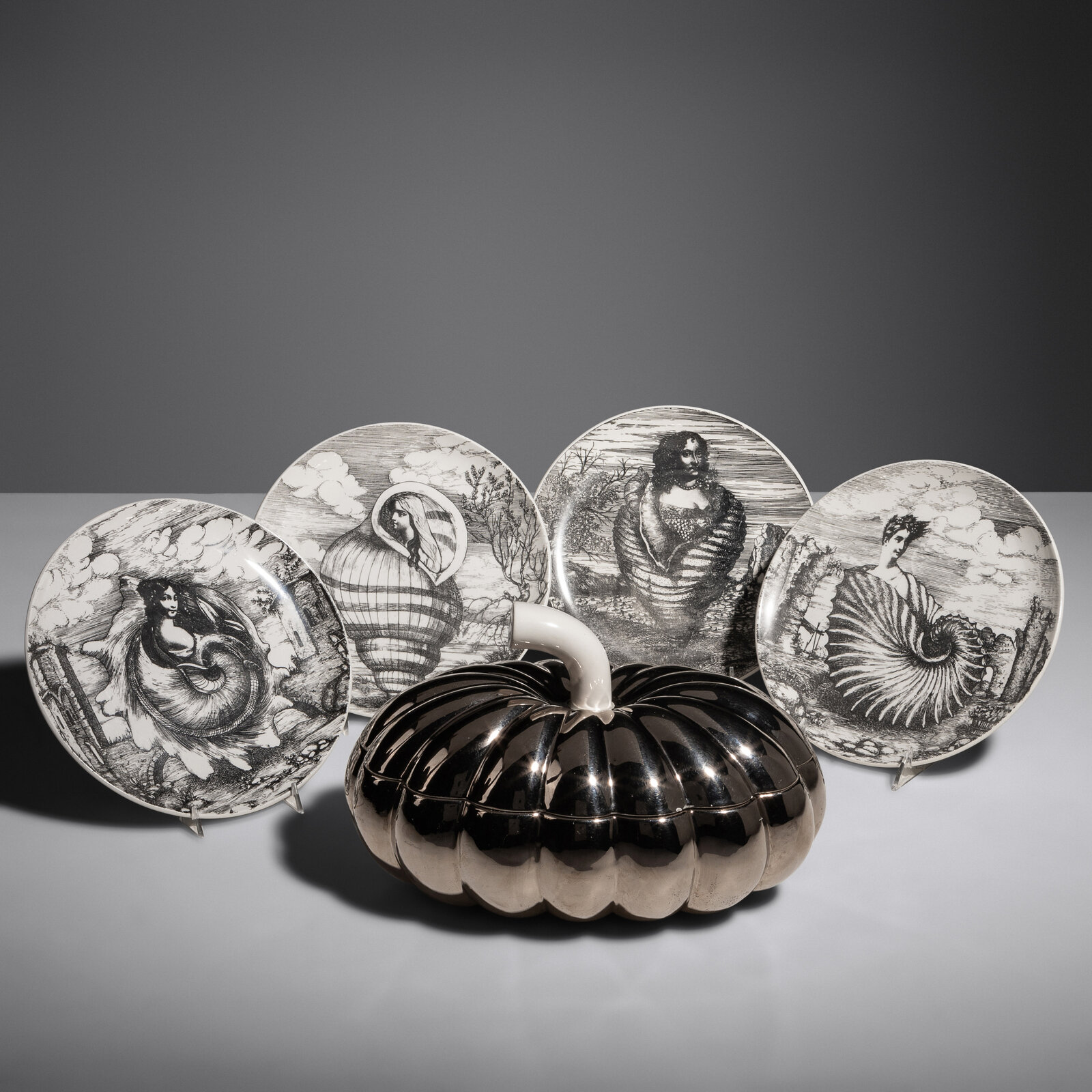 Appraisal: Piero Fornasetti Italian - Four Le Oceanidi Plates c along