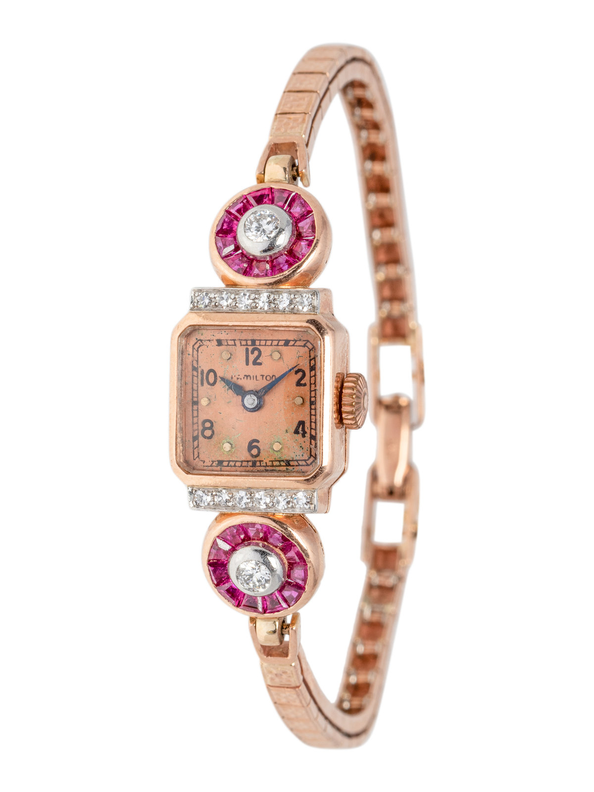 Appraisal: HAMILTON RETRO K ROSE GOLD DIAMOND AND RUBY WRISTWATCH x