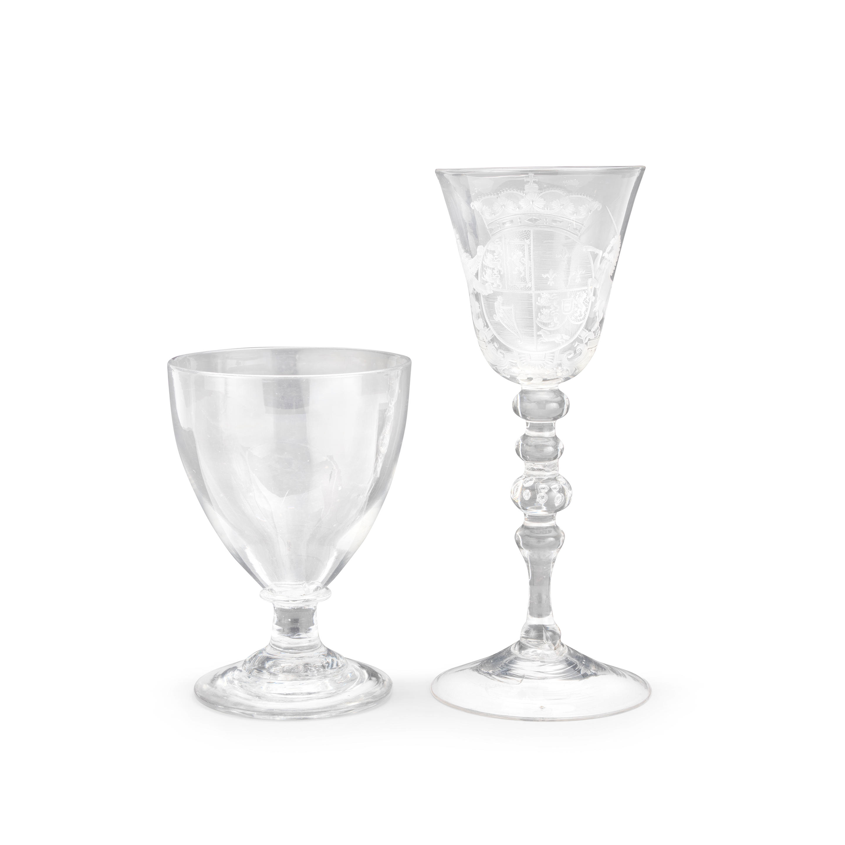 Appraisal: A DUTCH ENGRAVED ROYAL ARMORIAL LIGHT BALUSTER WINE GLASS Circa