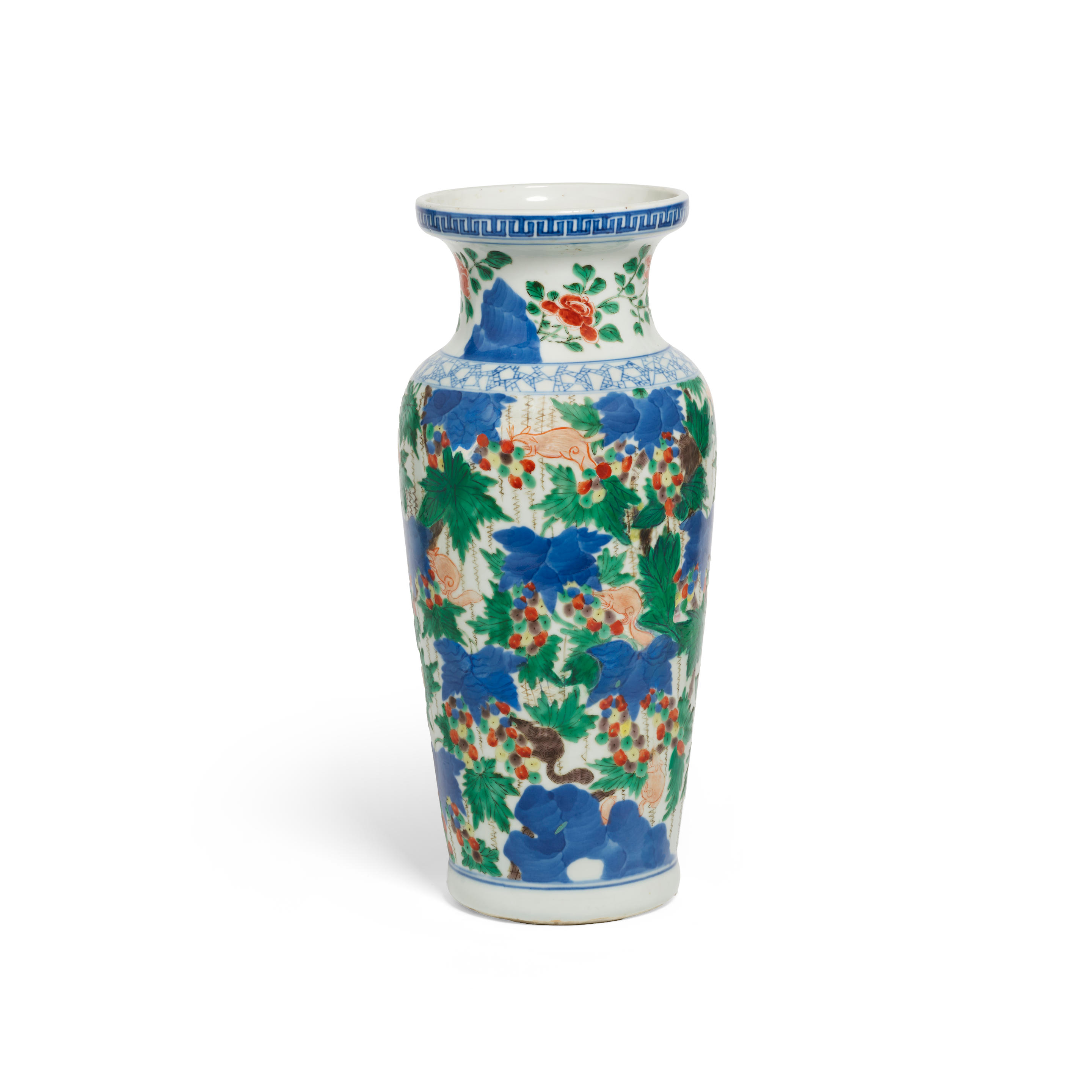 Appraisal: A WUCAI 'SQUIRRELS AND GRAPEVINE' VASE Shunzhi Period The slender