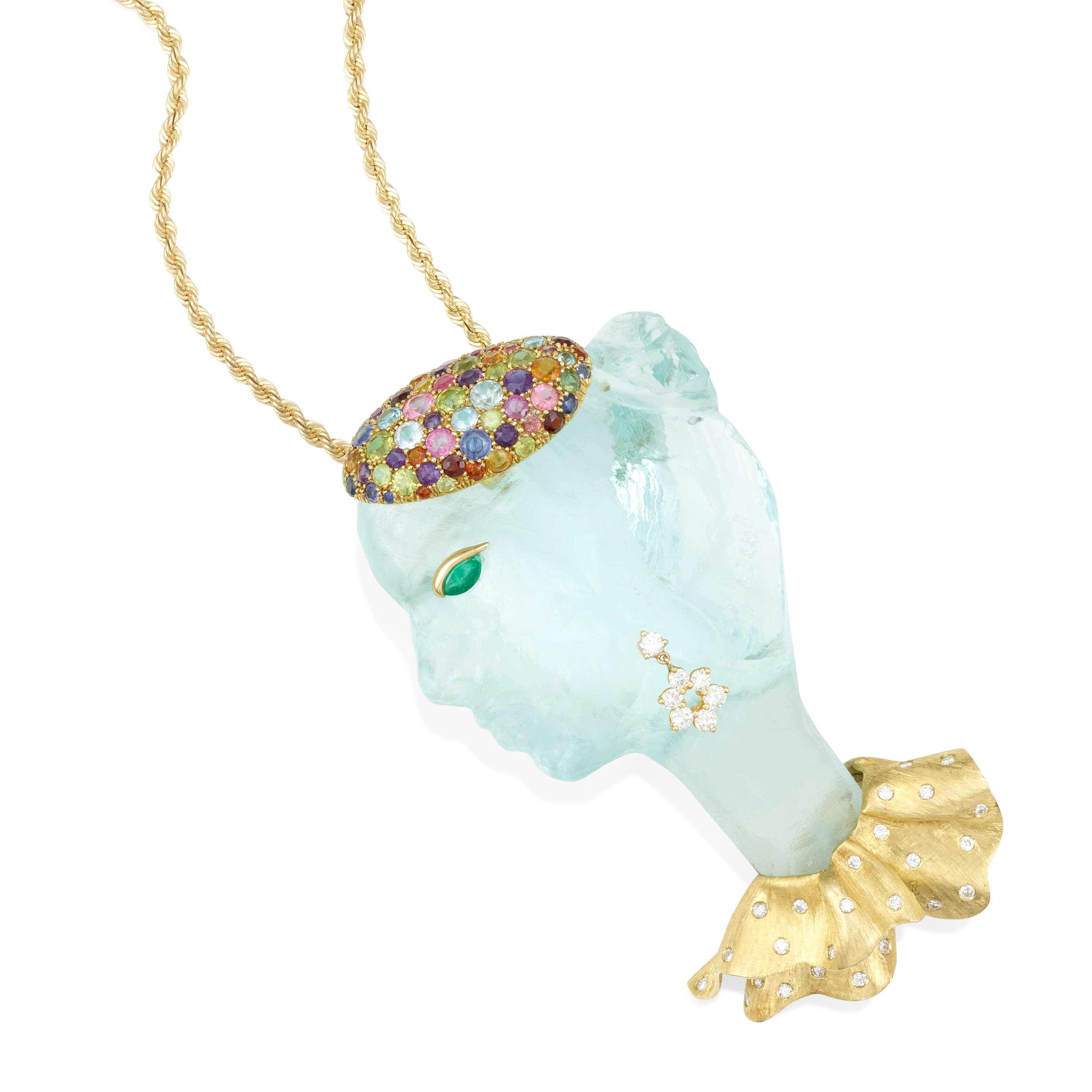 Appraisal: SUZANNE PASCAL A K GOLD GLASS DIAMOND AND GEM-SET PENDANT