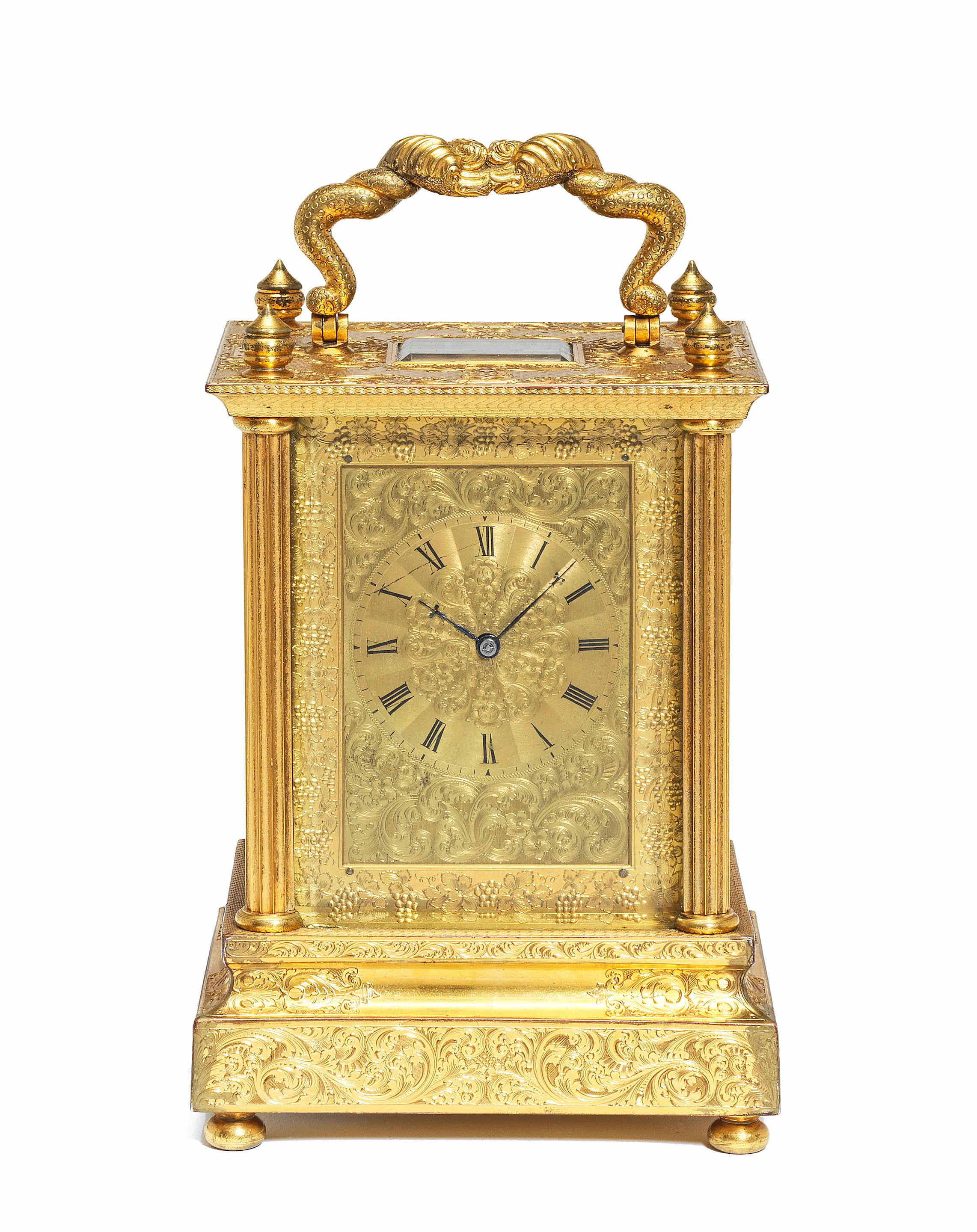 Appraisal: A MID-NINETEENTH CENTURY ENGRAVED BRASS CARRIAGE TIMEPIECE DEPICTING WINDSOR AND