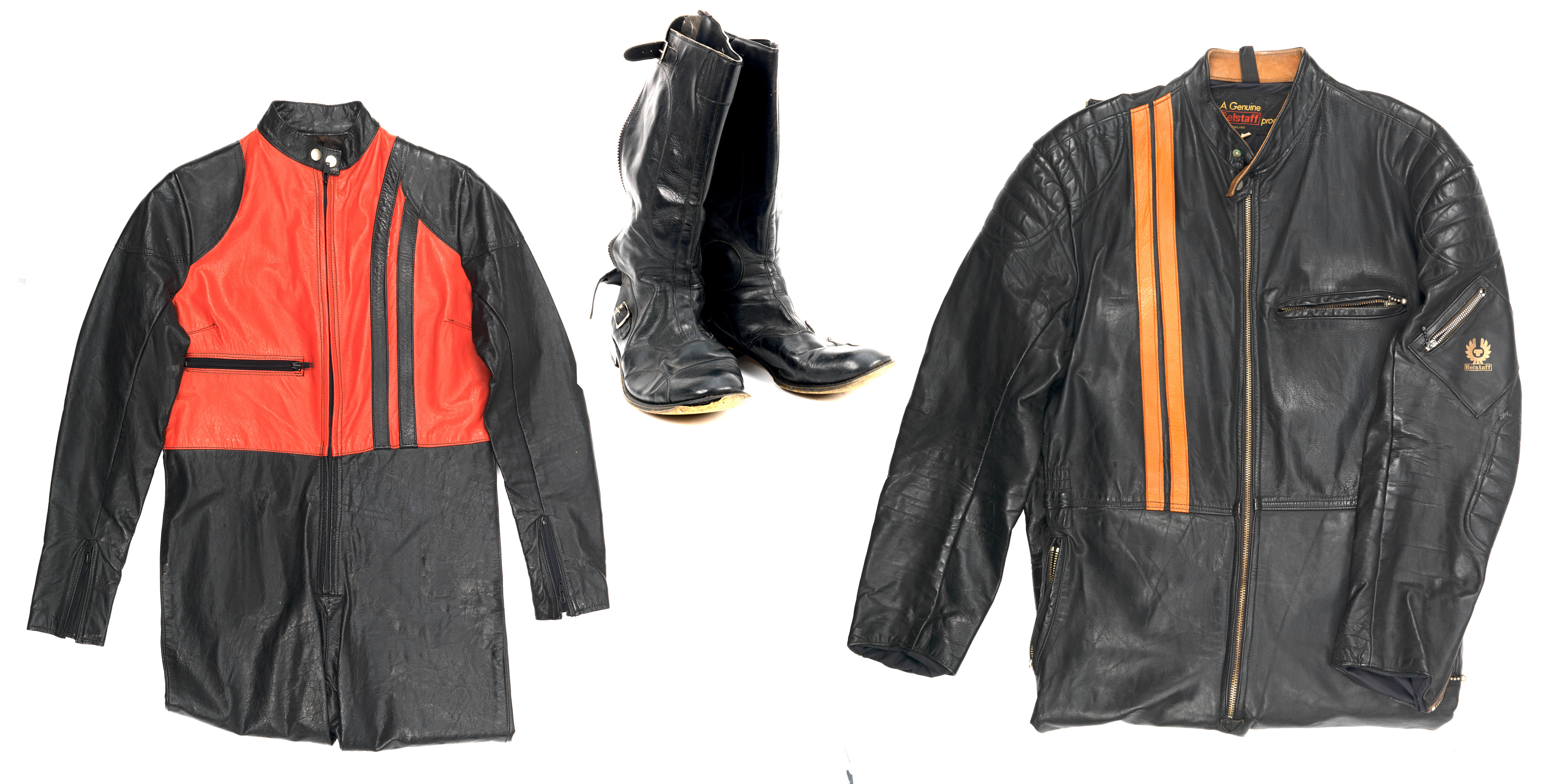 Appraisal: TWO SETS OF MOTORCYCLE LEATHERS comprising Belstaff size black with