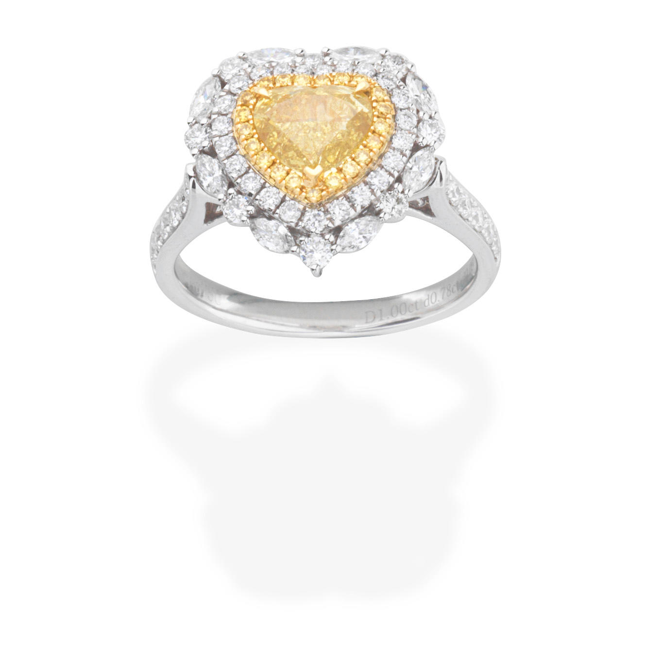 Appraisal: FANCY COLOURED DIAMOND AND DIAMOND RING PENDANT The heart-shaped Fancy