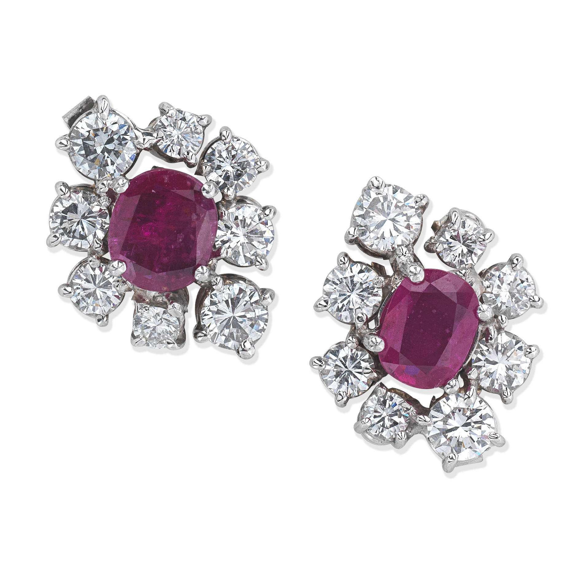 Appraisal: RUBY AND DIAMOND EARRINGS Cushion-shaped rubies and brilliant-cut diamonds diamonds