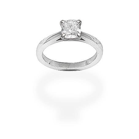 Appraisal: DIAMOND SINGLE-STONE RING Set with a cushion-shaped brilliant-cut diamond weighing