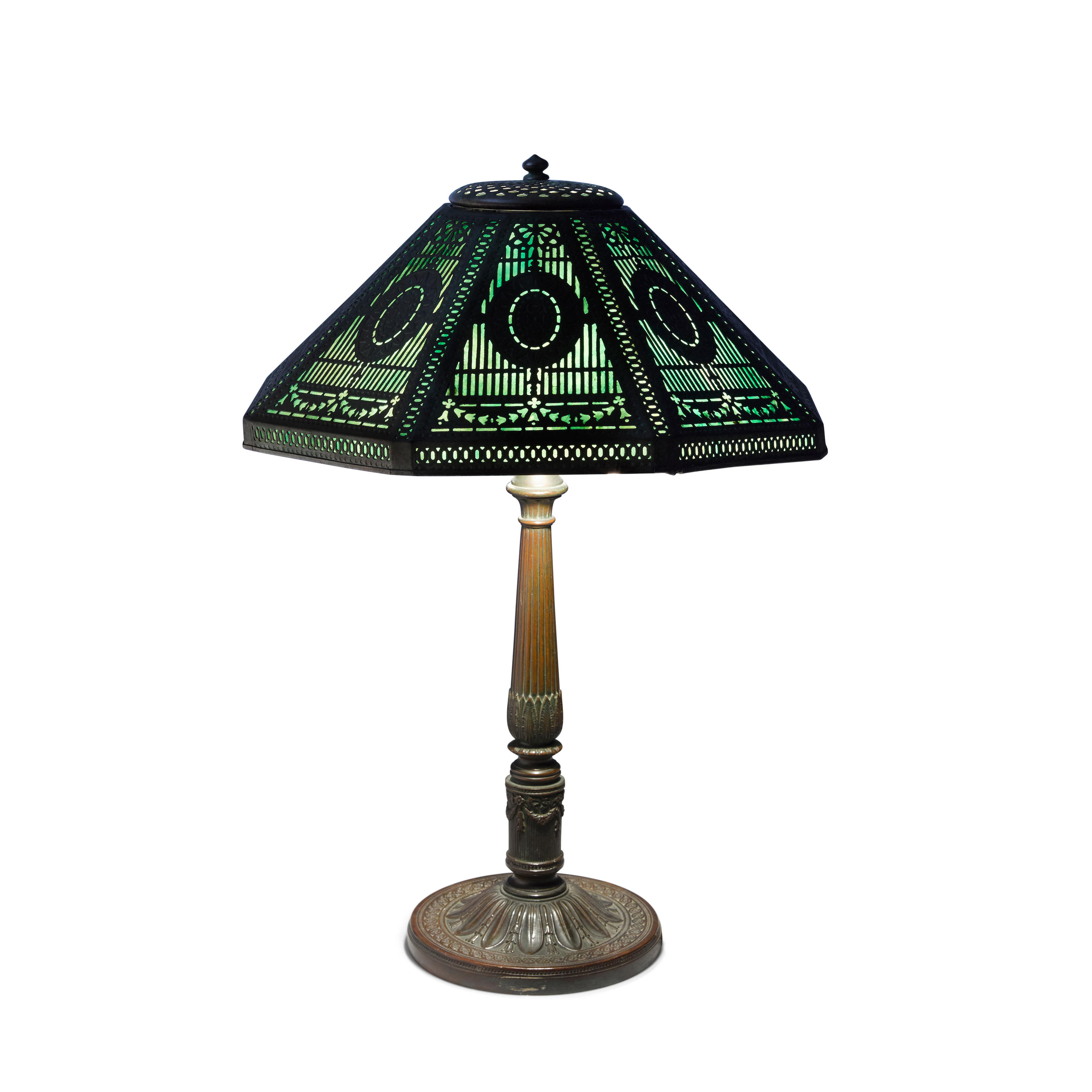 Appraisal: TIFFANY STUDIOS - Adams Table Lamp circa bronze Favrile glass