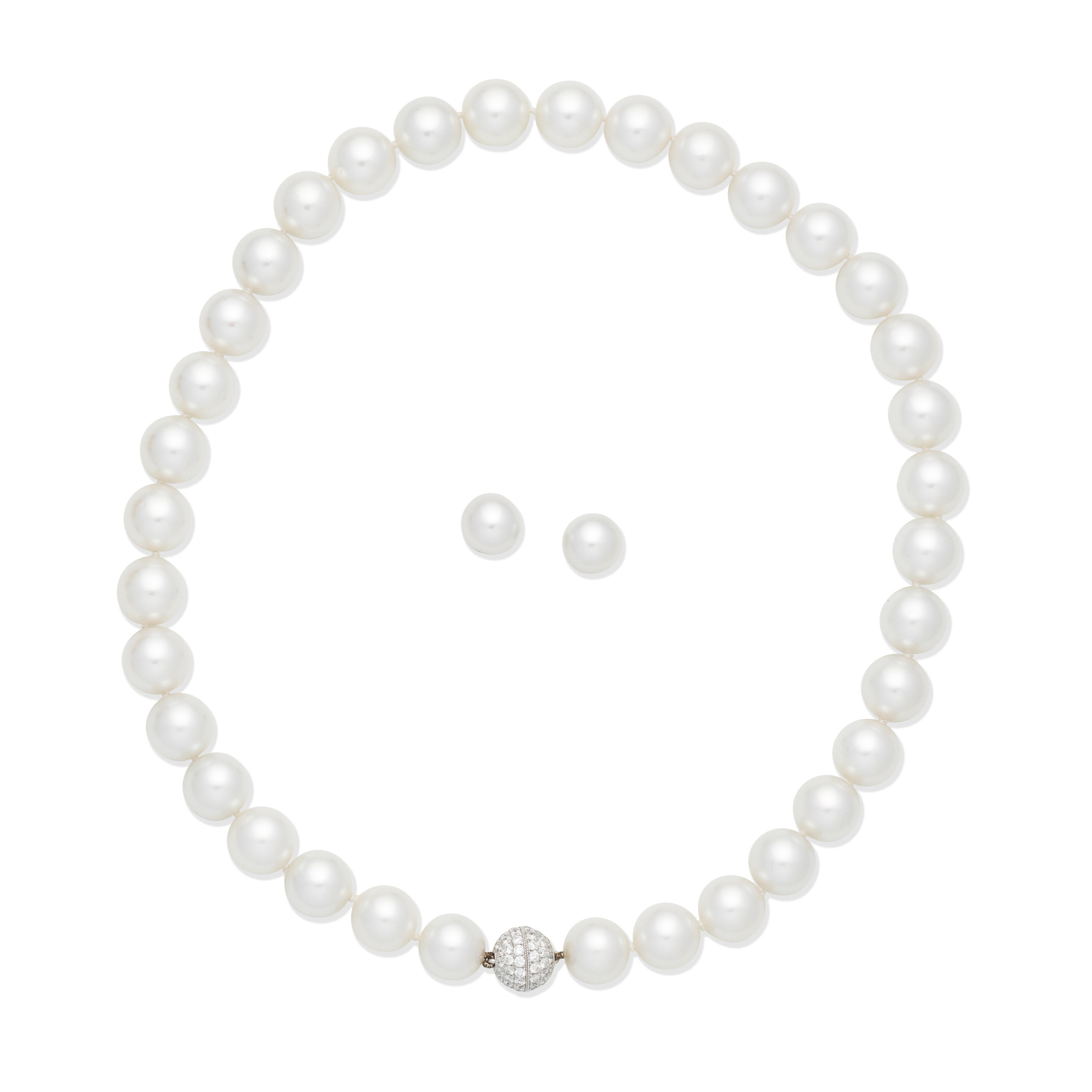 Appraisal: CULTURED PEARL NECKLACE WITH DIAMOND-SET CLASP AND EARRINGS The -