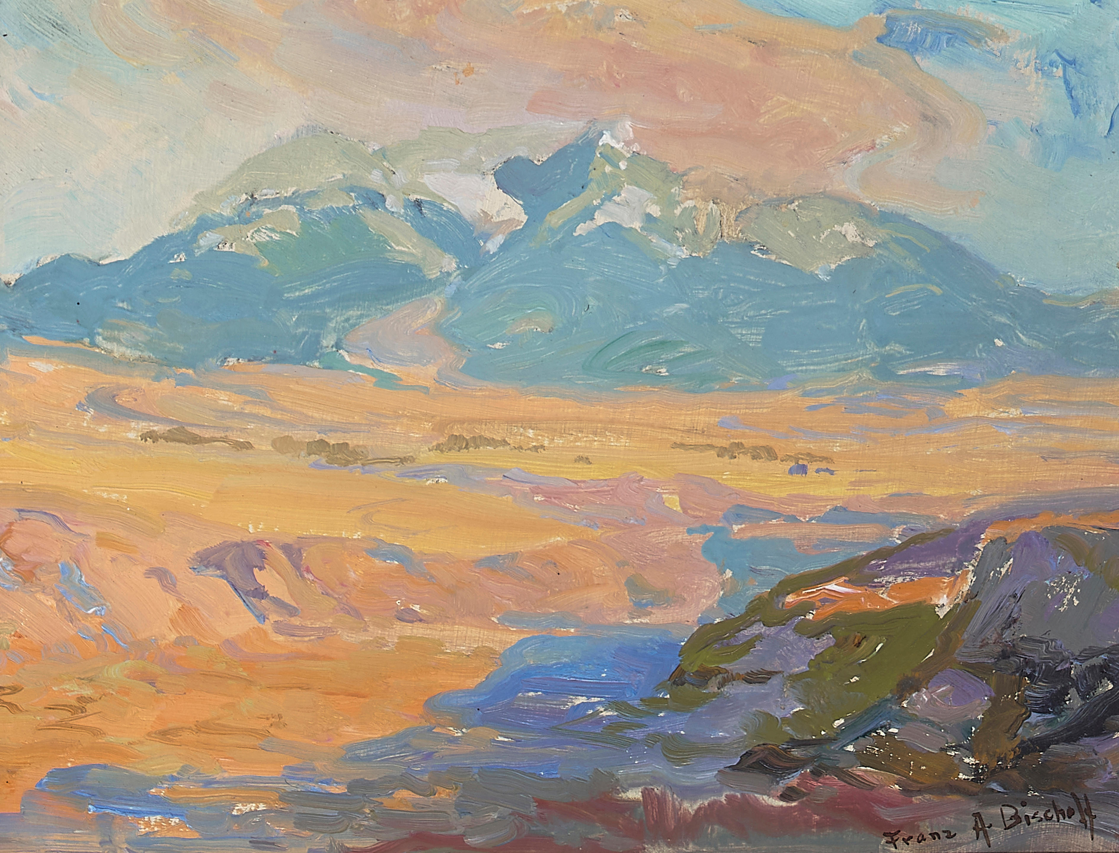 Appraisal: FRANZ ARTHUR BISCHOFF - Distant Peaks signed 'Franz A Bischoff'