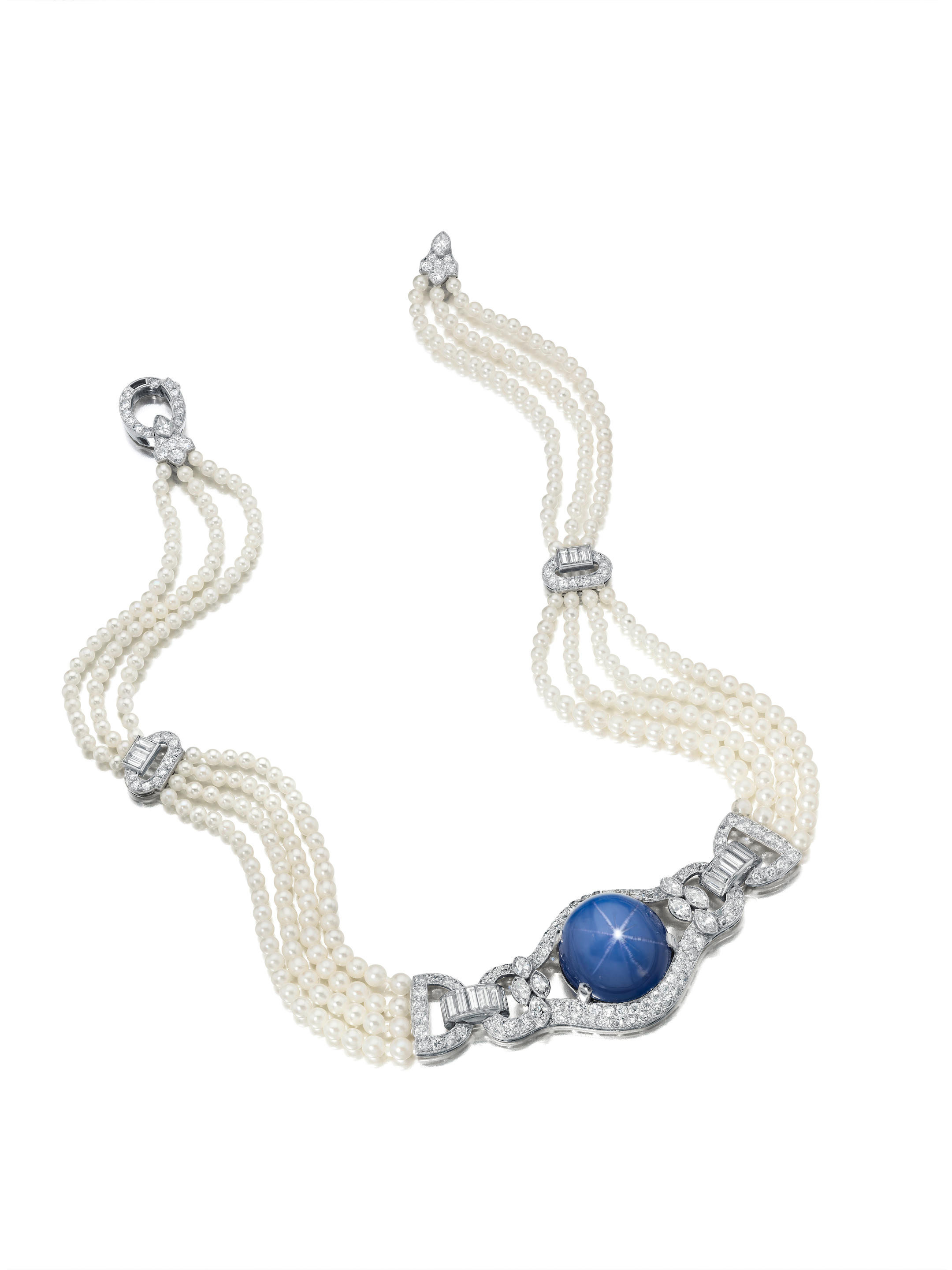 Appraisal: MARCUS CO A DIAMOND STAR SAPPHIRE AND CULTURED PEARL CHOKER