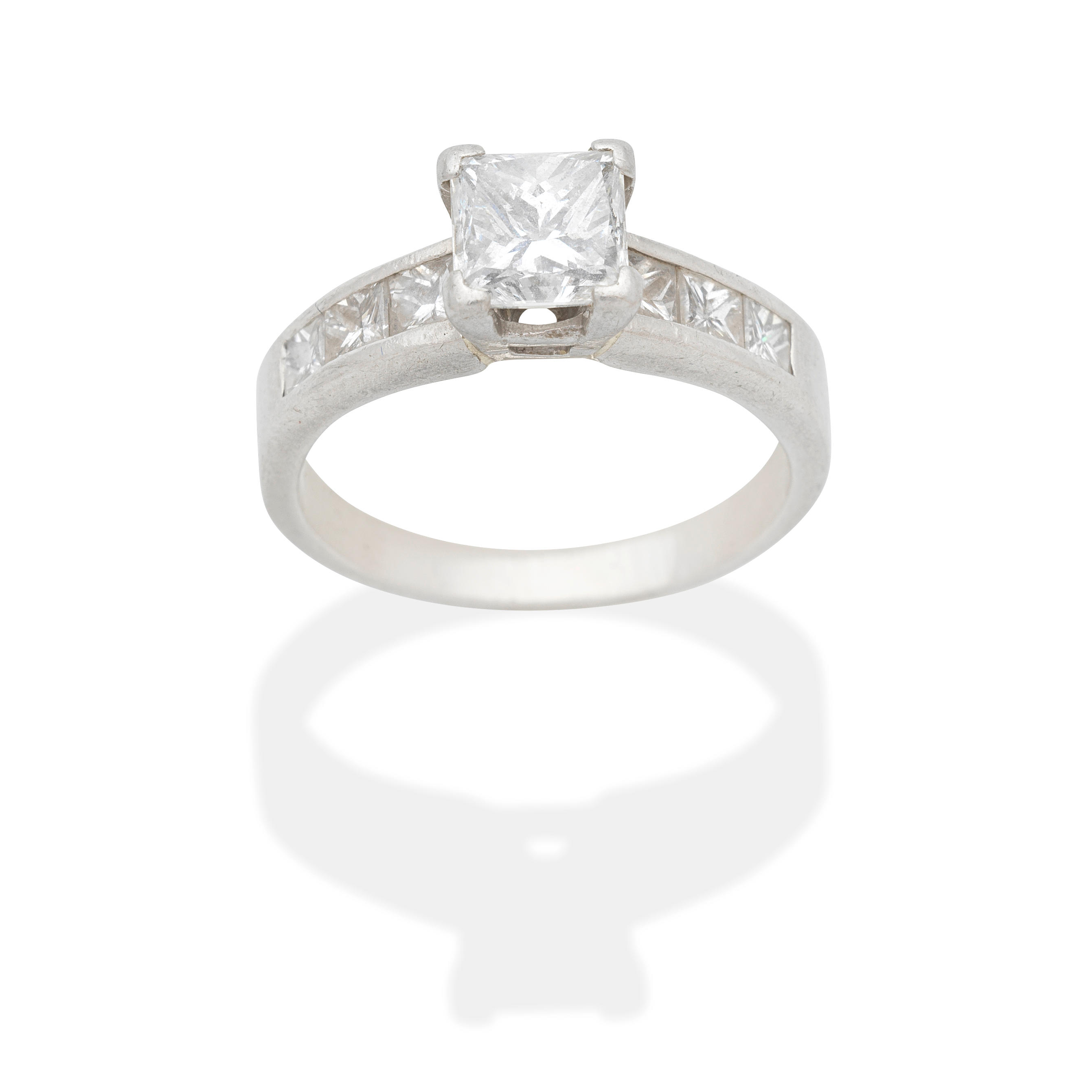 Appraisal: DIAMOND RING Princess-cut diamonds Principal diamond approx ct remaining diamonds