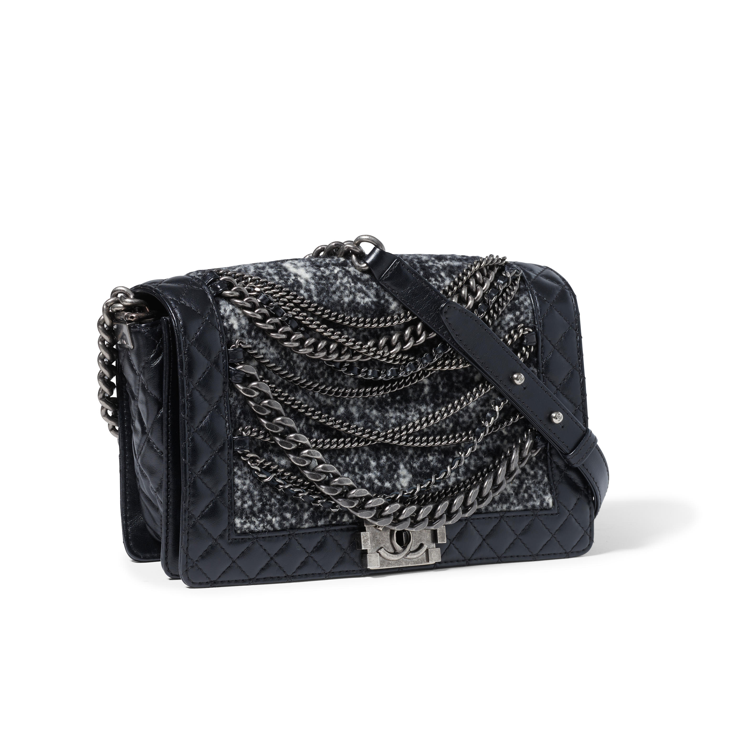 Appraisal: CHANEL LARGE ENCHAINED TWEED BOY BAG Pre-Fall Paris-Dallas Metiers d'Art