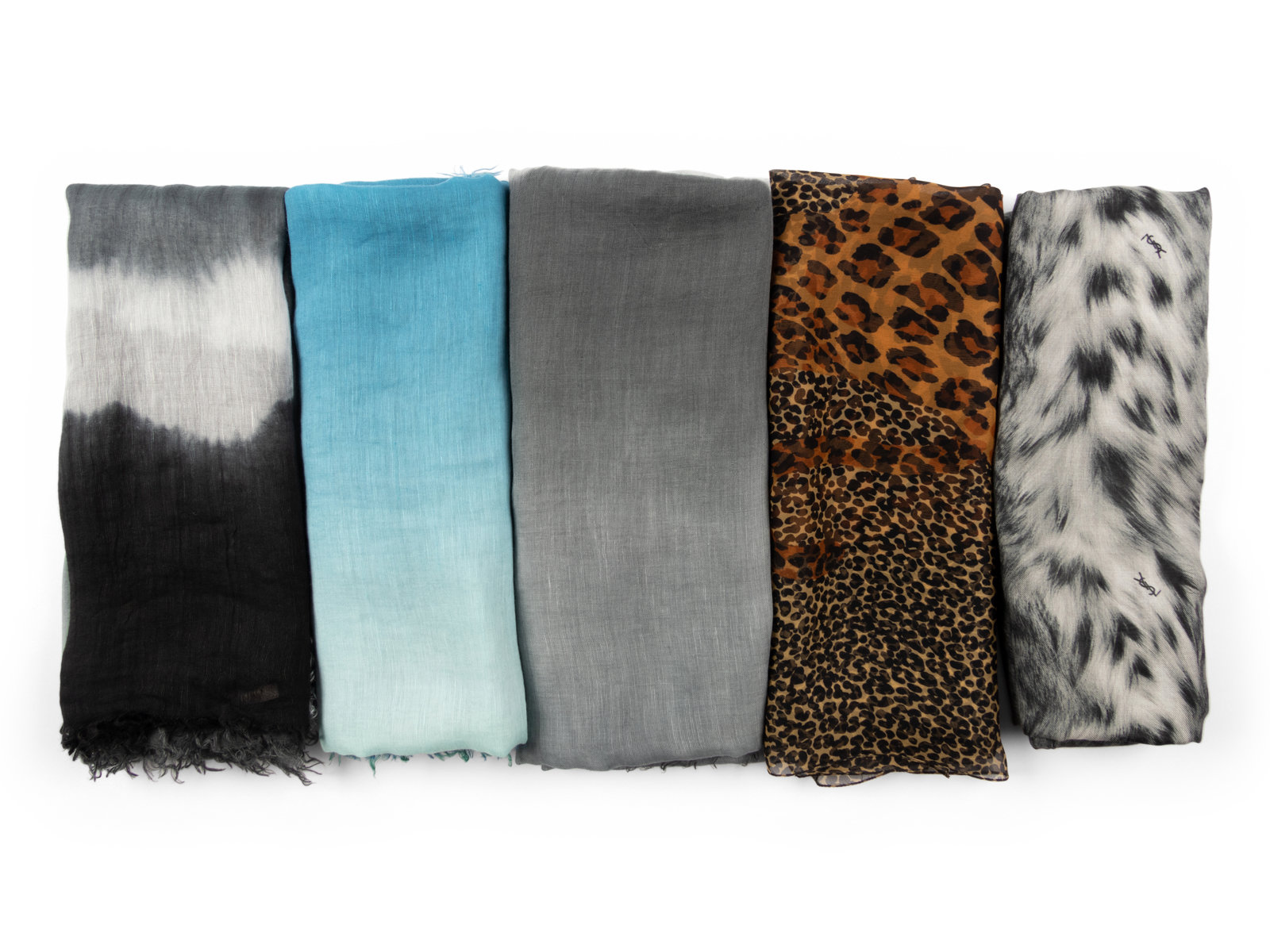 Appraisal: Five Designer Scarves Three Bottega Two Yves Saint Laurent This