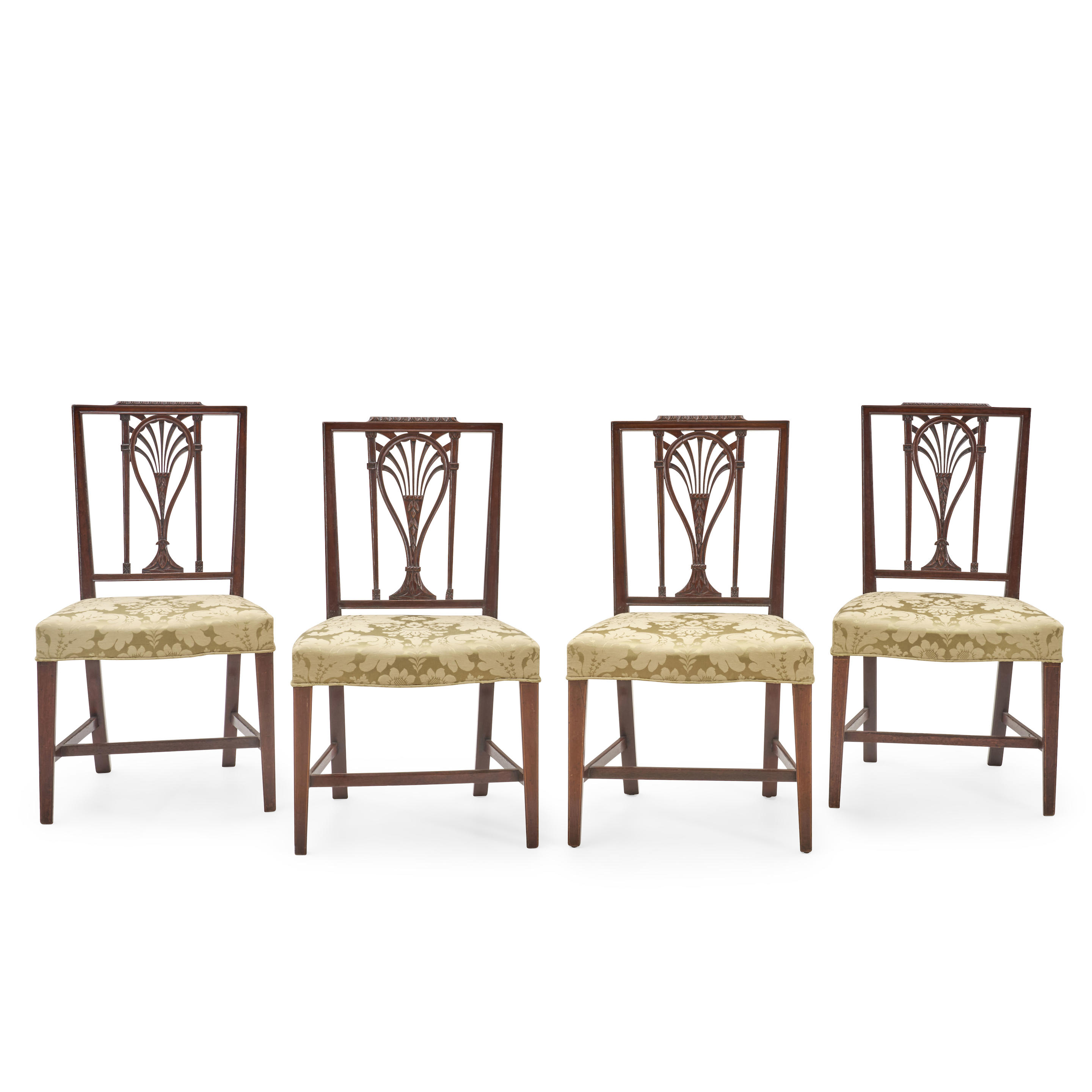 Appraisal: SET OF FOUR FEDERAL MAHOGANY UPHOLSTERED SIDE CHAIRS Philadelphia Pennsylvania