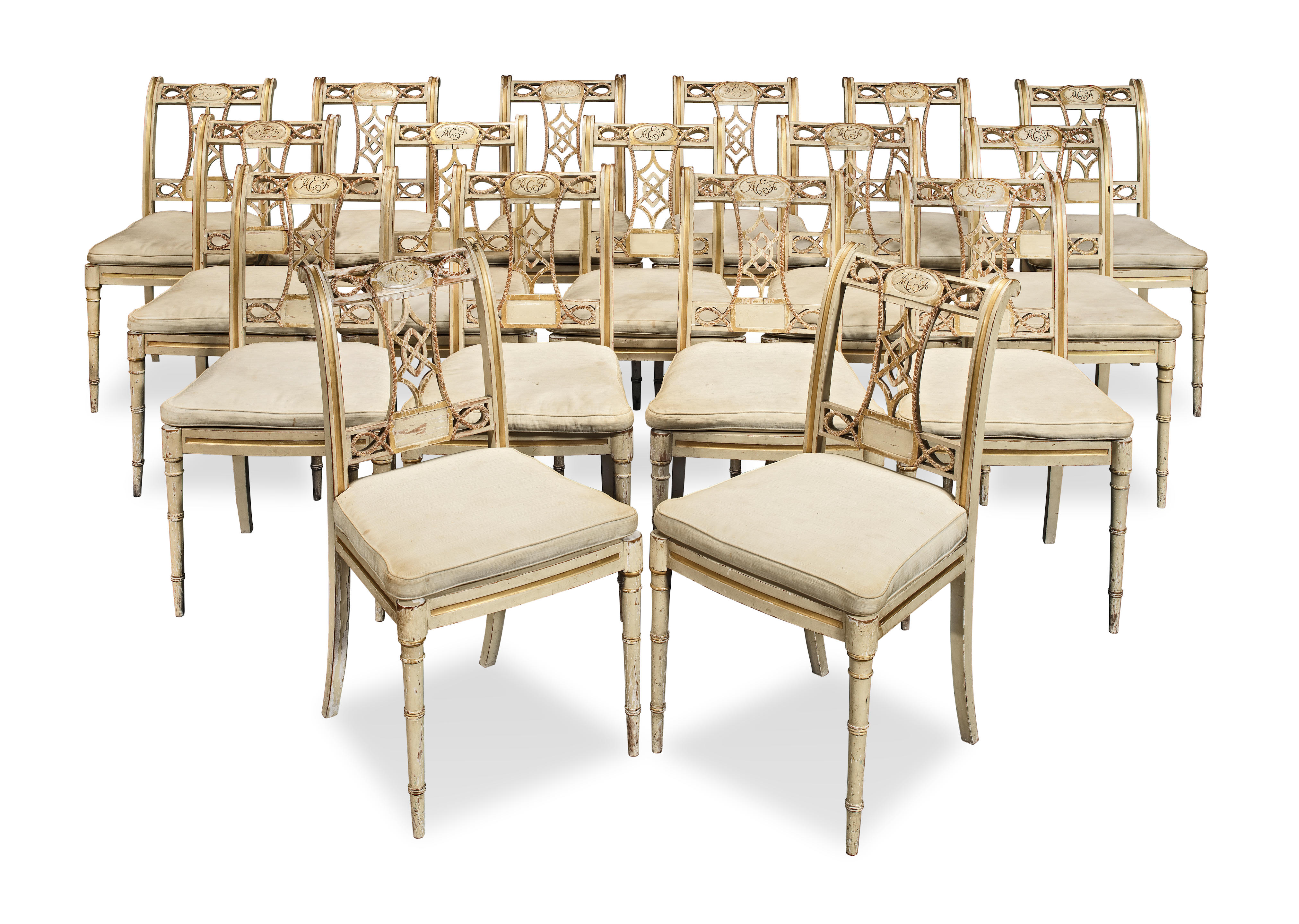 Appraisal: A SET OF SEVENTEEN FRENCH PAINTED AND PARCEL GILT DINING