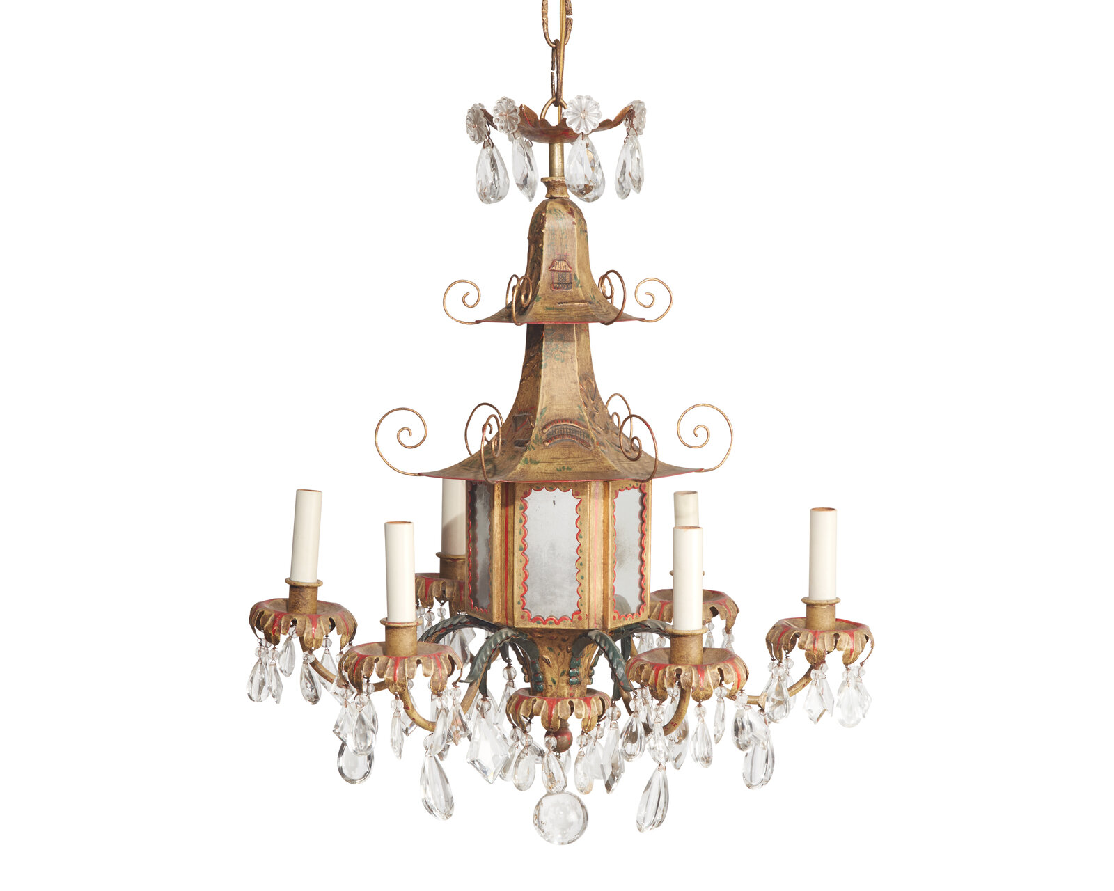 Appraisal: A Chinoiserie tole painted chandelier th st century H in