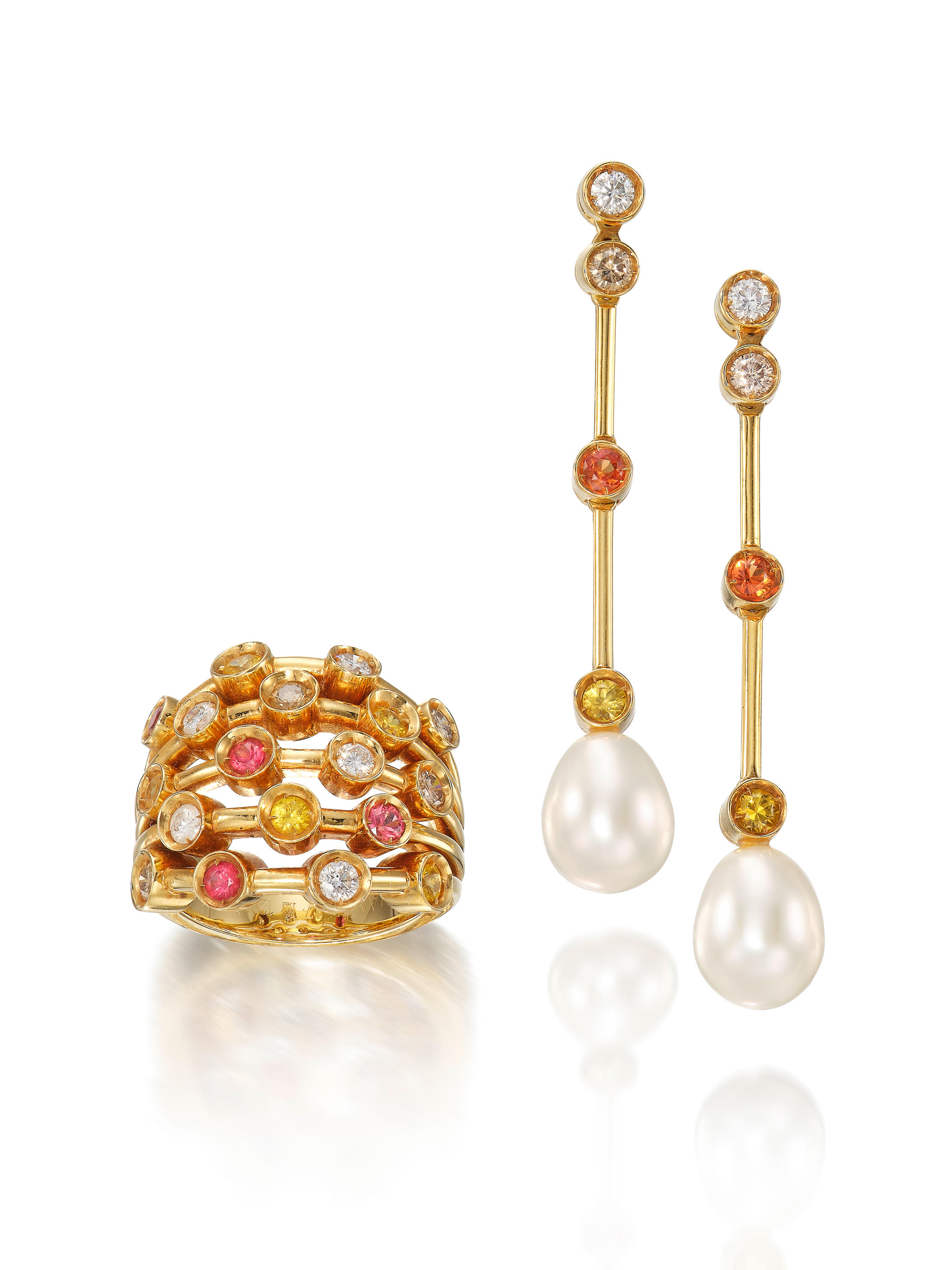 Appraisal: CHANEL GEM-SET CULTURED PEARL AND DIAMOND RING AND EARRING SET