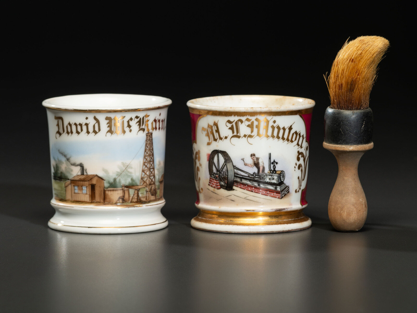 Appraisal: Two Porcelain Occupational Shaving Mugs Late th Early th Century