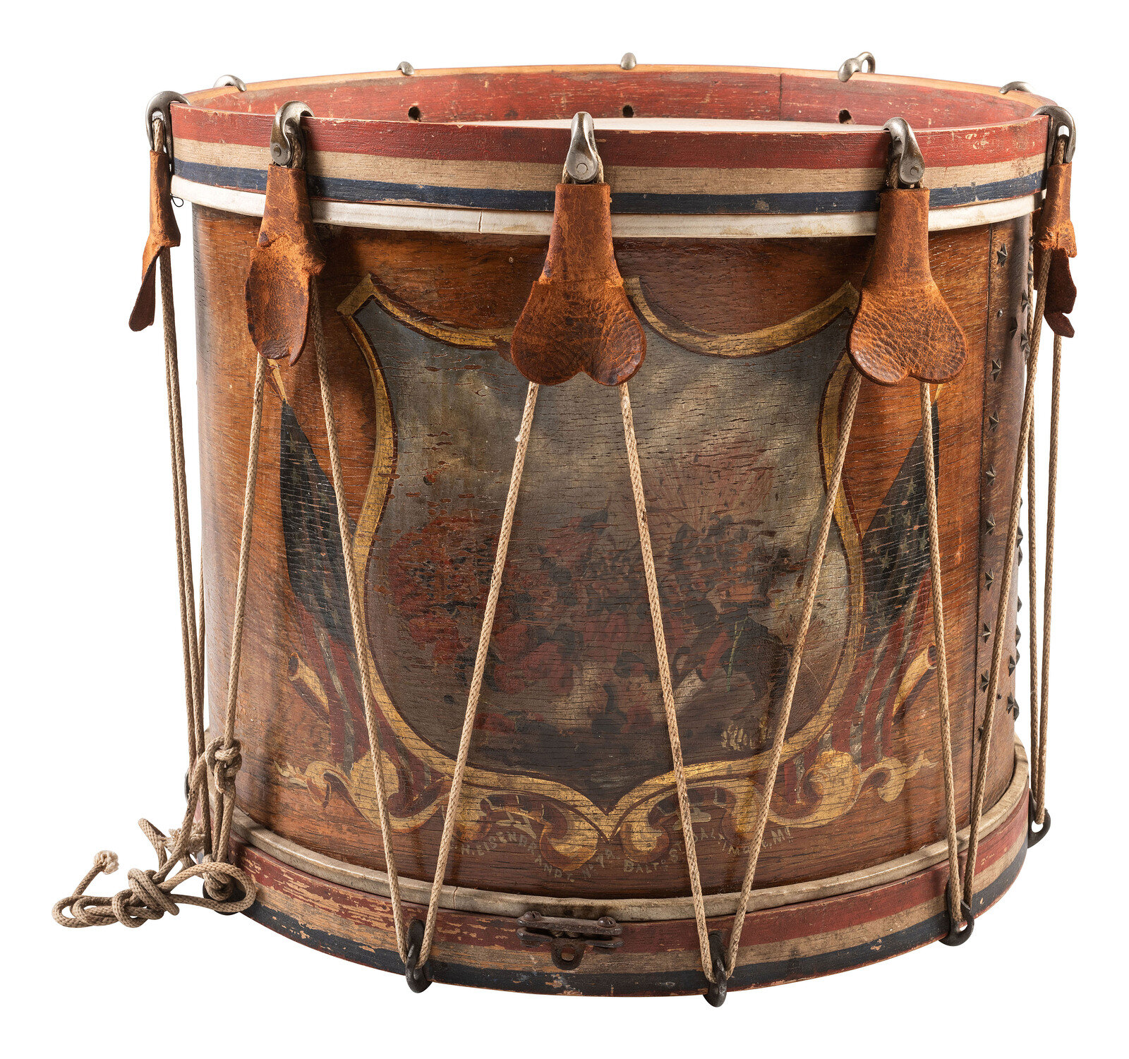 Appraisal: CIVIL WAR Hand-painted snare drum depicting Zouaves in battle Manufactured