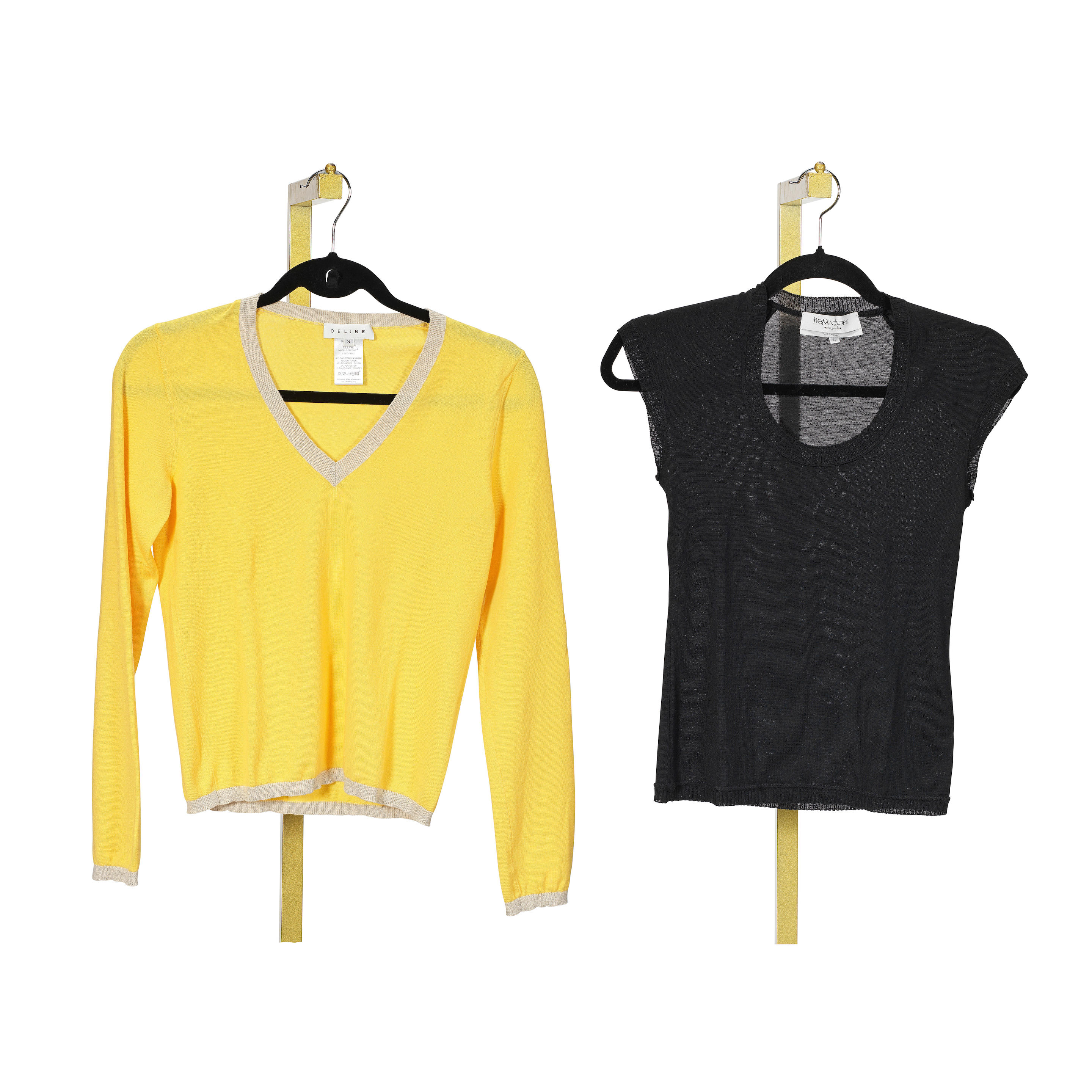 Appraisal: CELINE AND YVES SAINT LAURENT A KNITTED YELLOW TOP AND