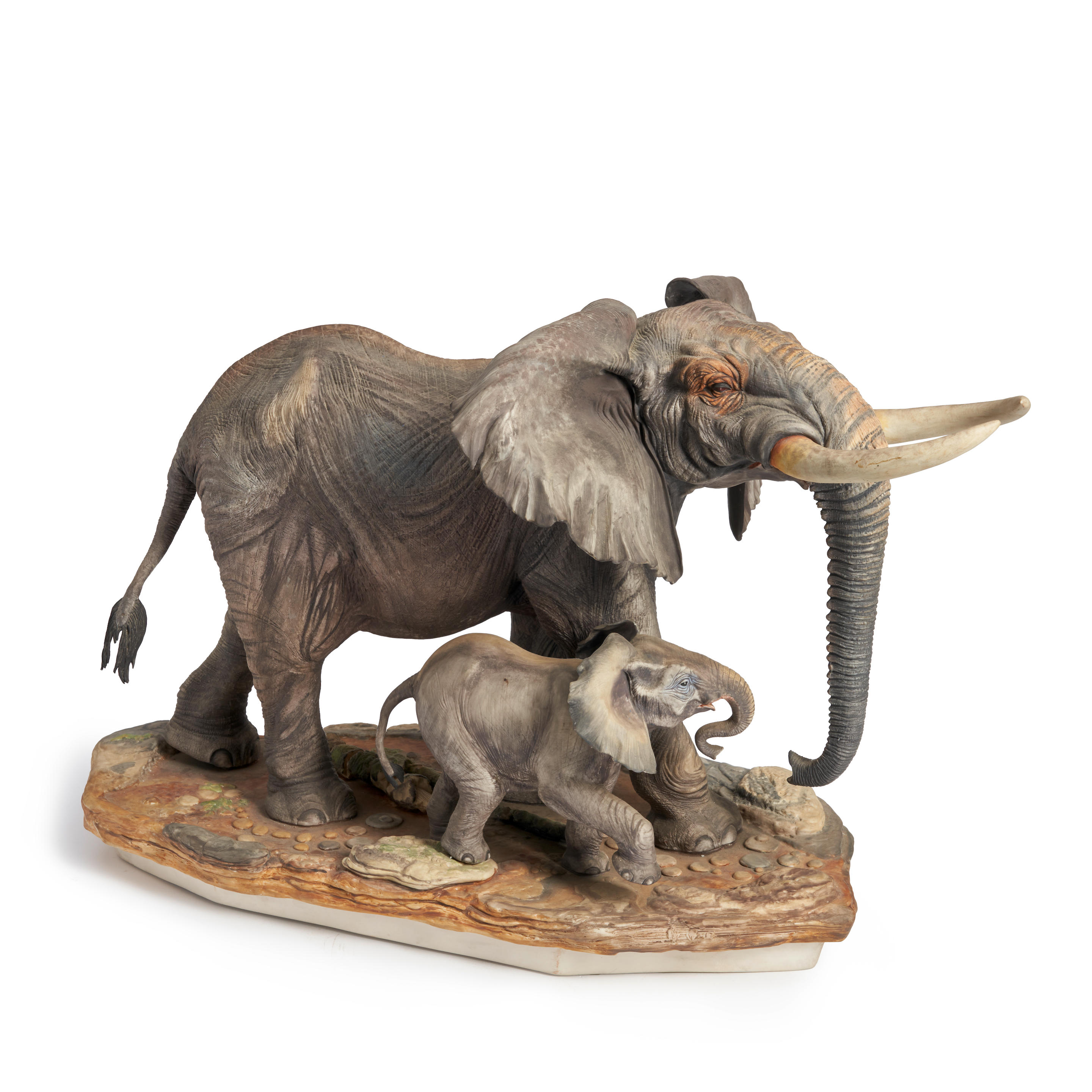 Appraisal: BOEHM PORCELAIN AFRICAN ELEPHANT WITH CALF Circa Marked and numbered