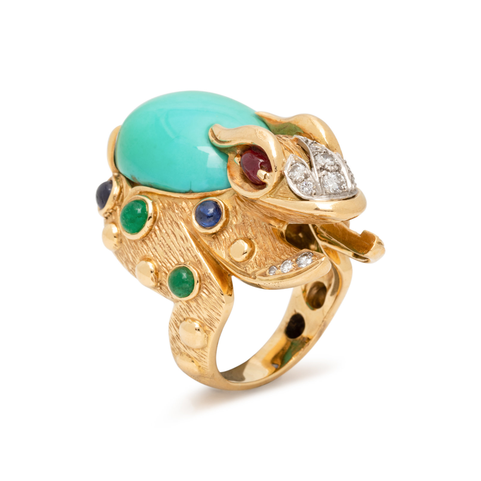 Appraisal: YELLOW GOLD MULTIGEM AND DIAMOND RING Containing one oval turquoise