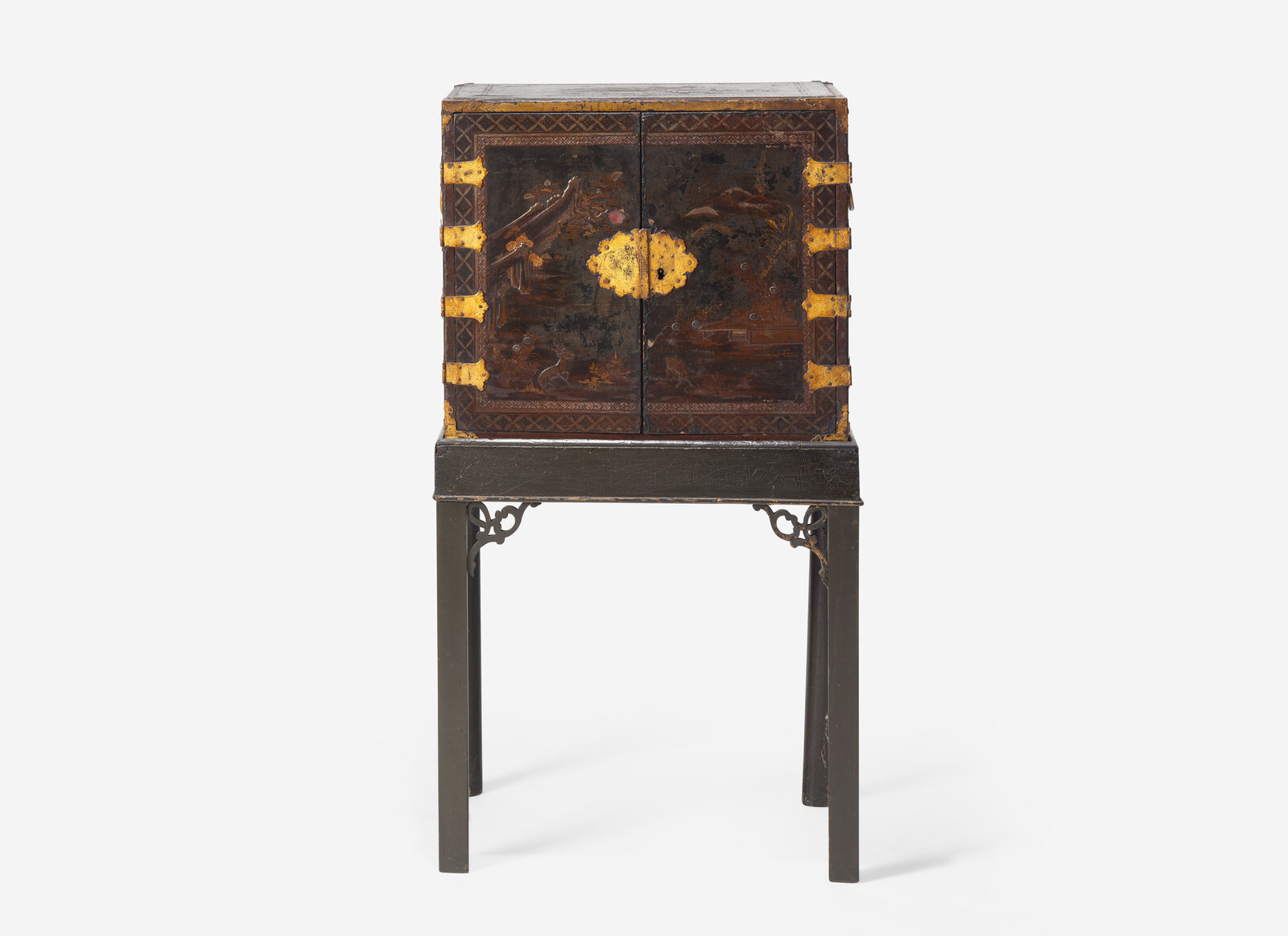 Appraisal: A George III Parcel Gilt Japanned Cabinet on Stand th