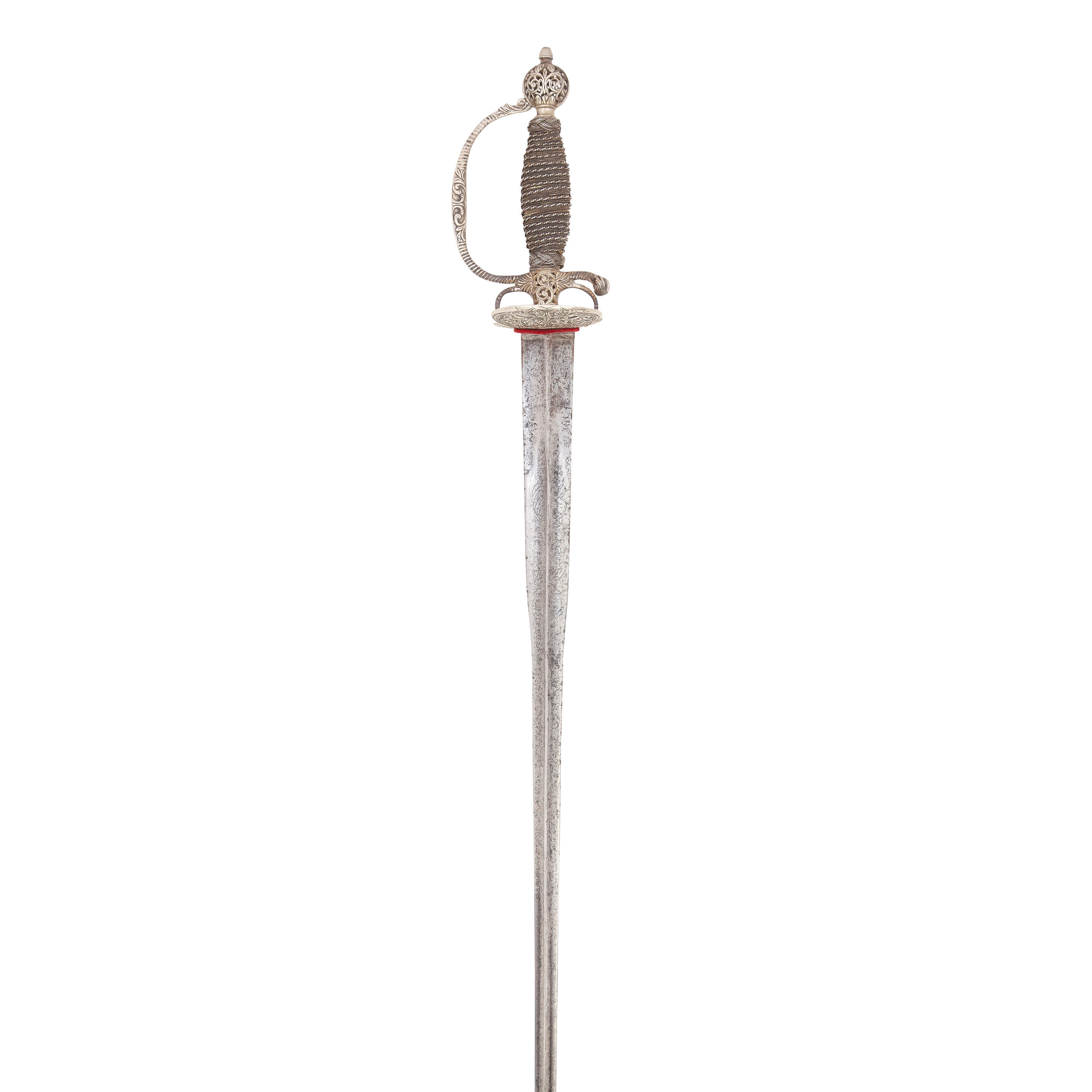 Appraisal: AN ENGLISH SILVER-HILTED SMALL-SWORD INDISTINCT SILVER MARKS CIRCA With colichemarde