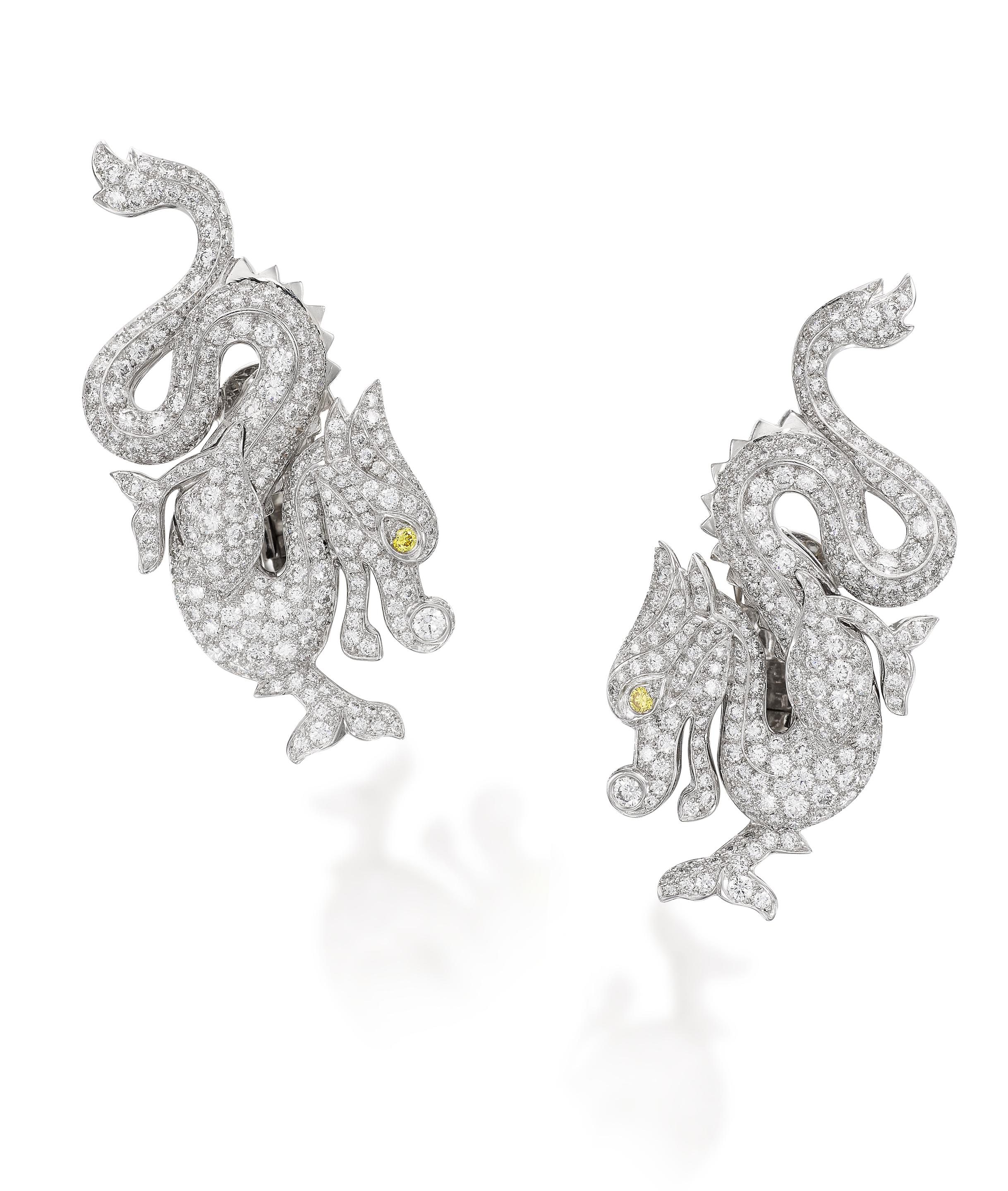 Appraisal: CARTIER PAIR OF DIAMOND AND COLOURED DIAMOND 'DRAGON' EARRINGS CIRCA