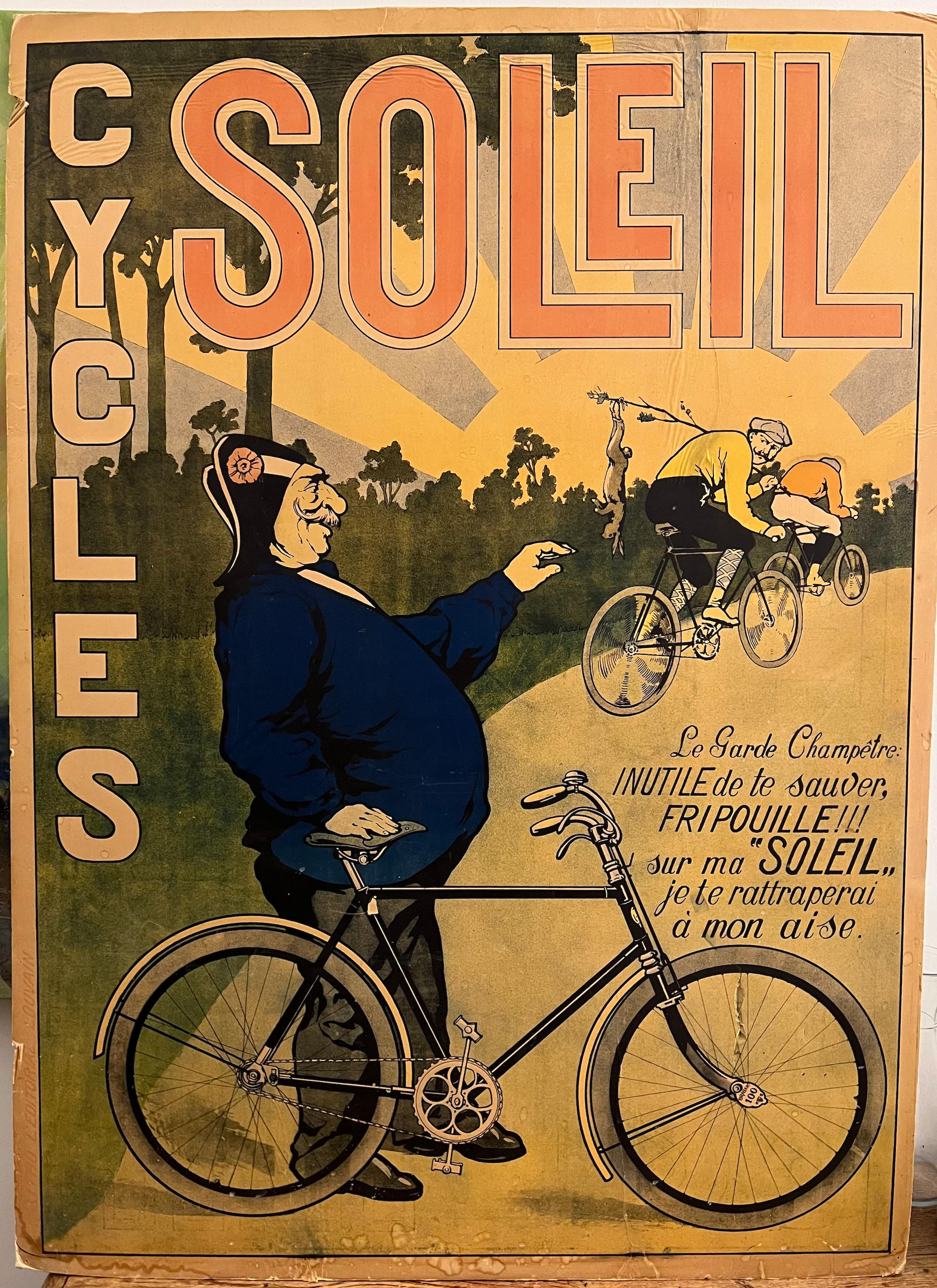 Appraisal: A CYCLES SOLEIL POSTER lithograph on paper pasted to board