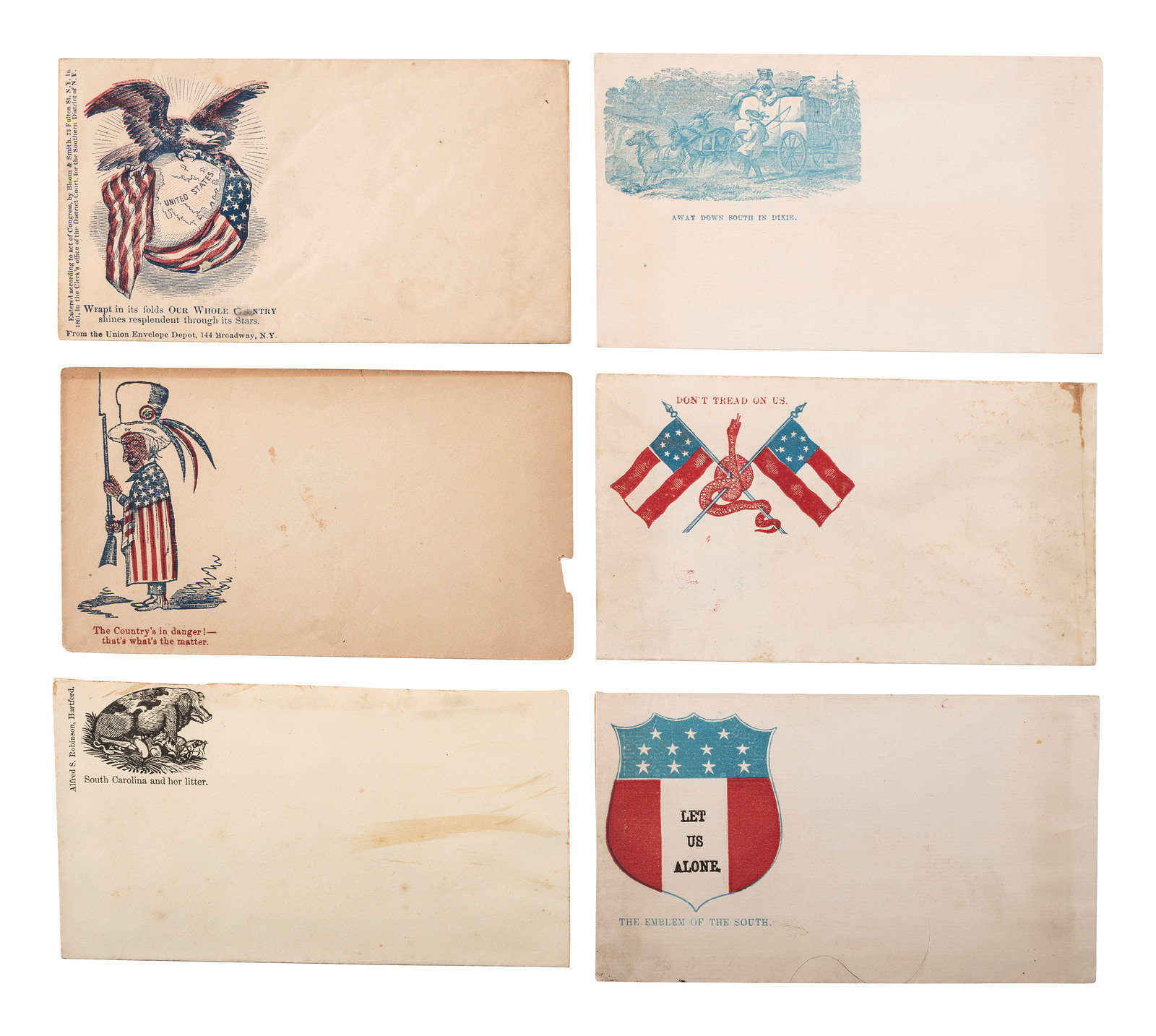 Appraisal: CIVIL WAR Civil War-period patriotic covers incl northern and southern