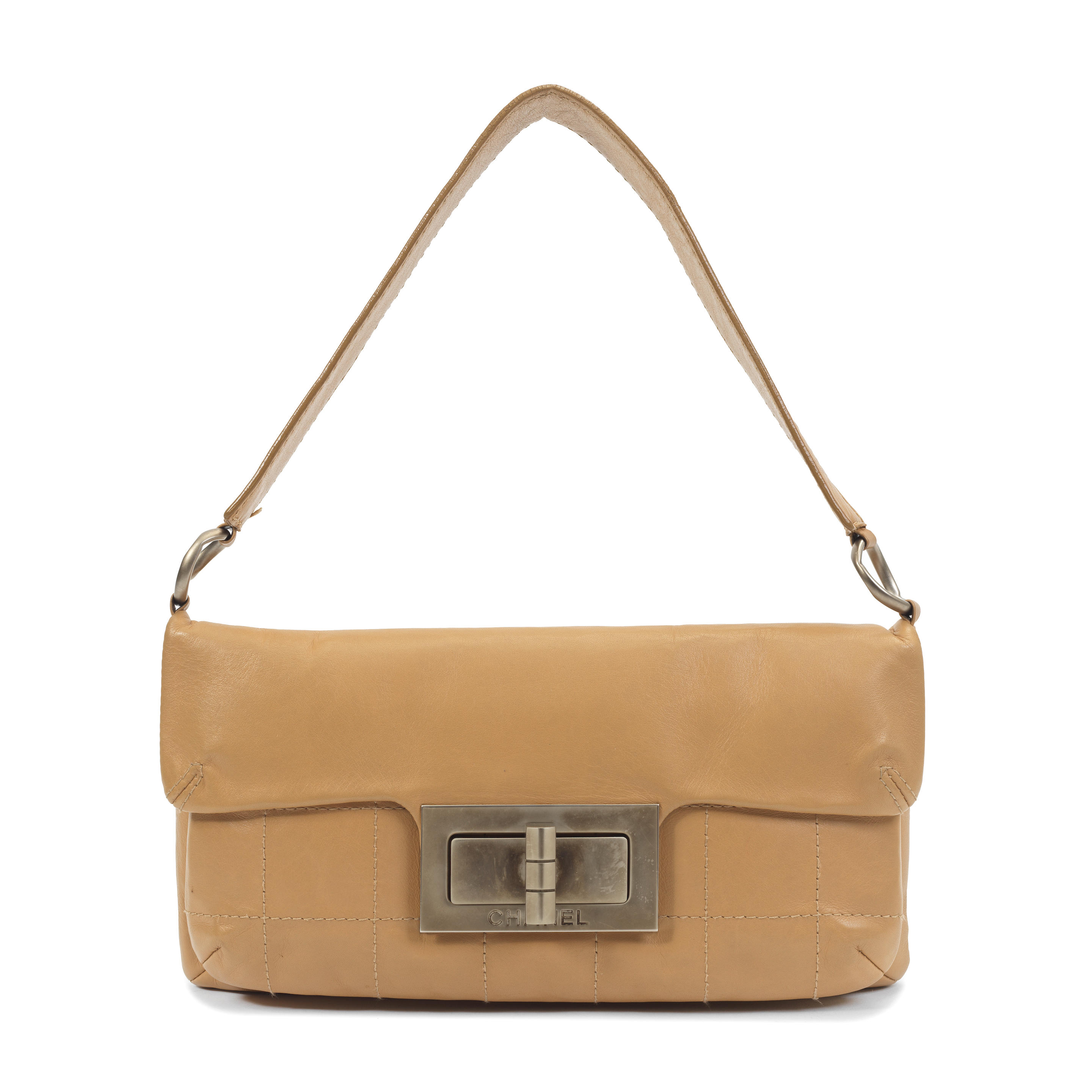 Appraisal: CHANEL A CARAMEL MADEMOISELLE LOCK SHOULDER BAG Spring Smooth beige