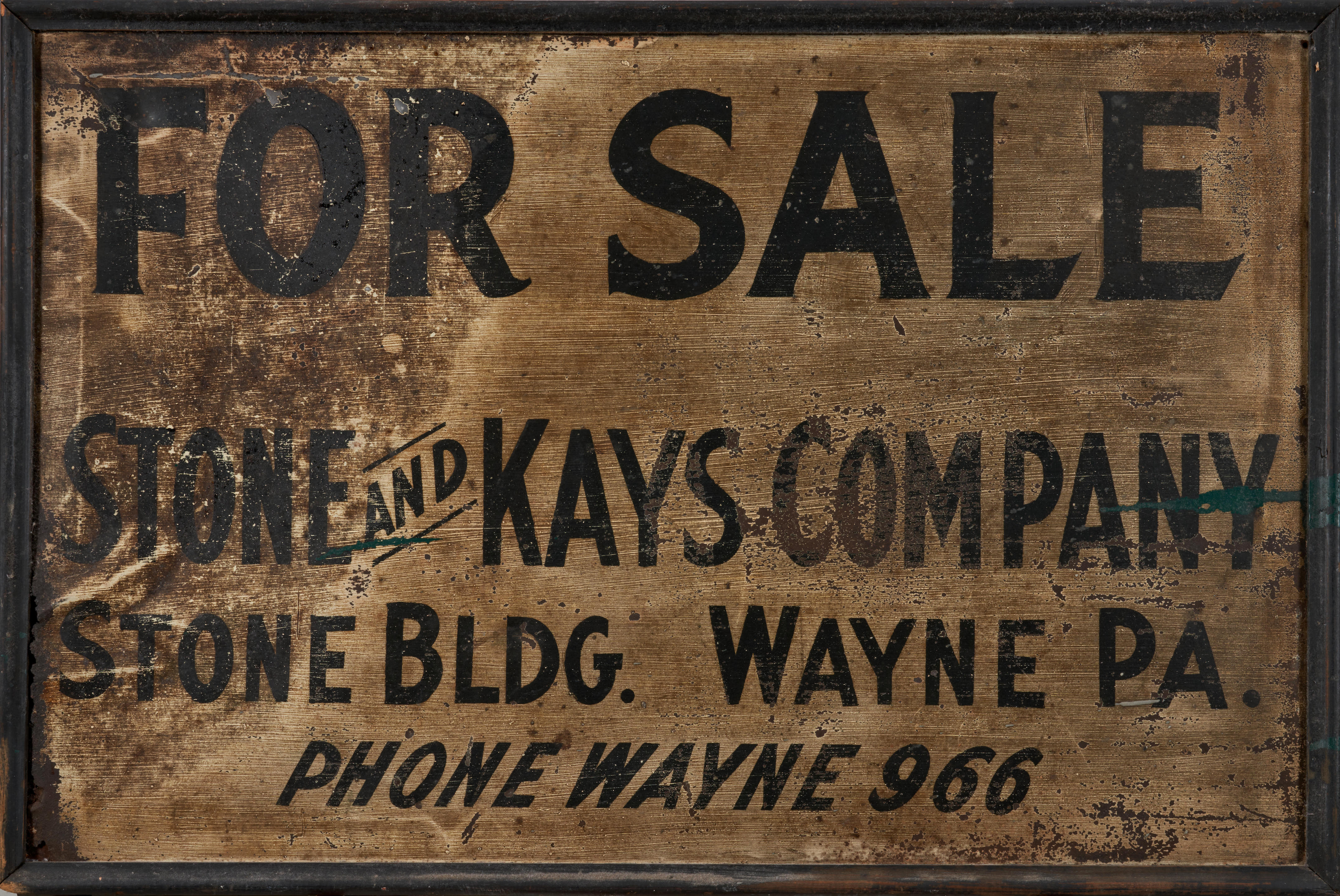 Appraisal: PAINTED METAL FOR SALE SIGN Stone and Kays Co Wayne