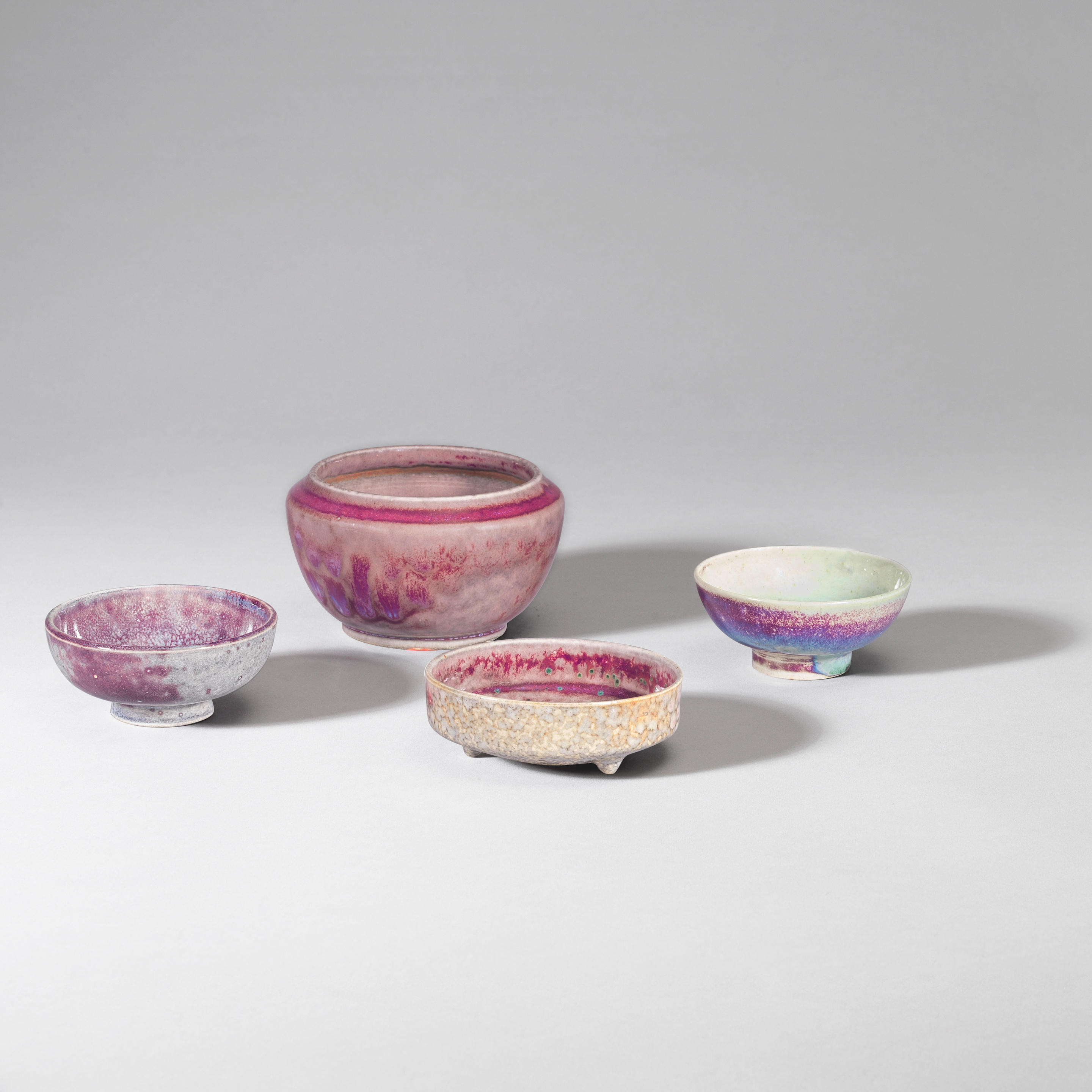 Appraisal: RUSKIN POTTERY Group of four small bowls circa Stoneware high-fired