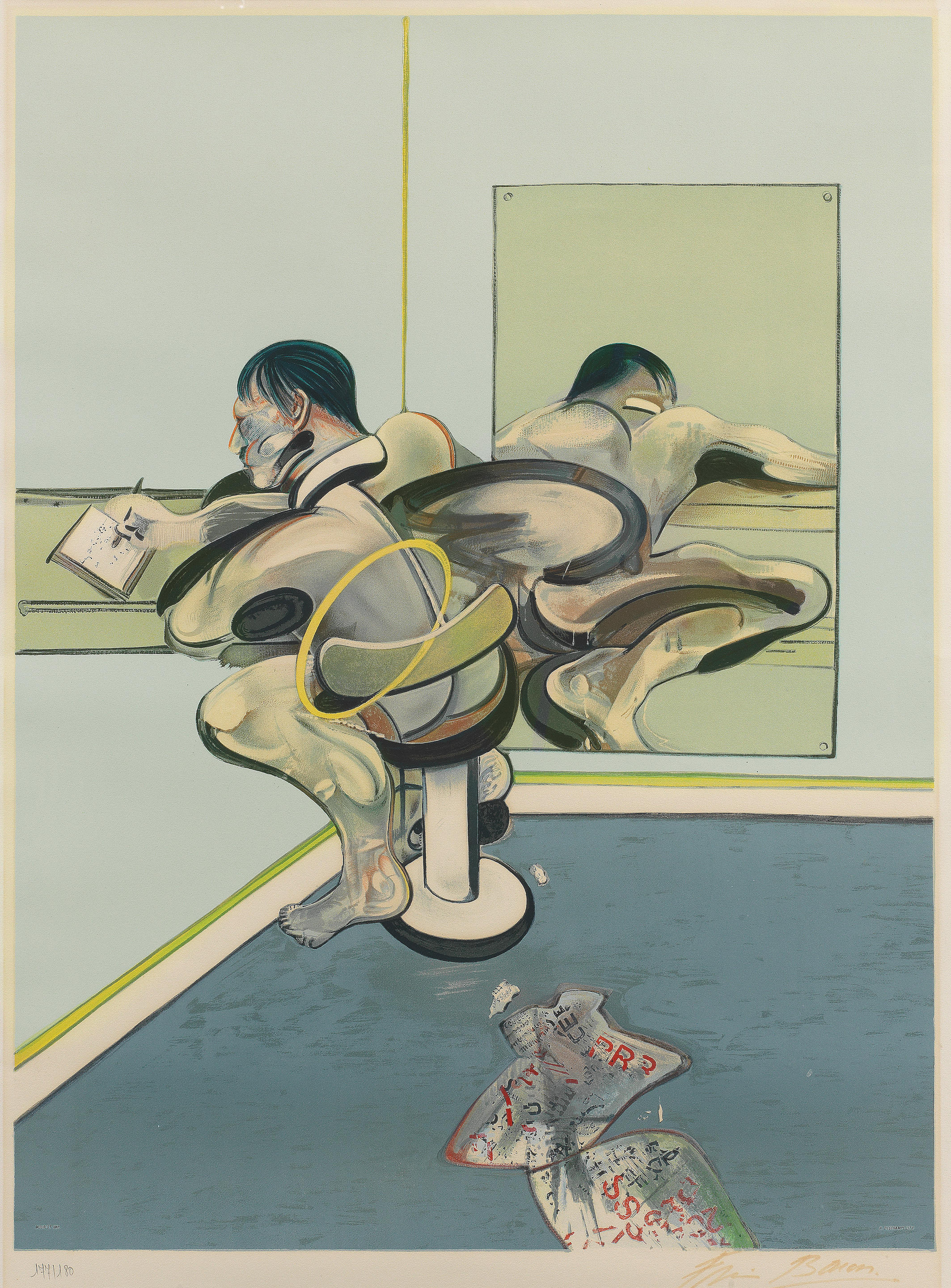 Appraisal: FRANCIS BACON BRITISH - Figure Writing Reflected in a Mirror