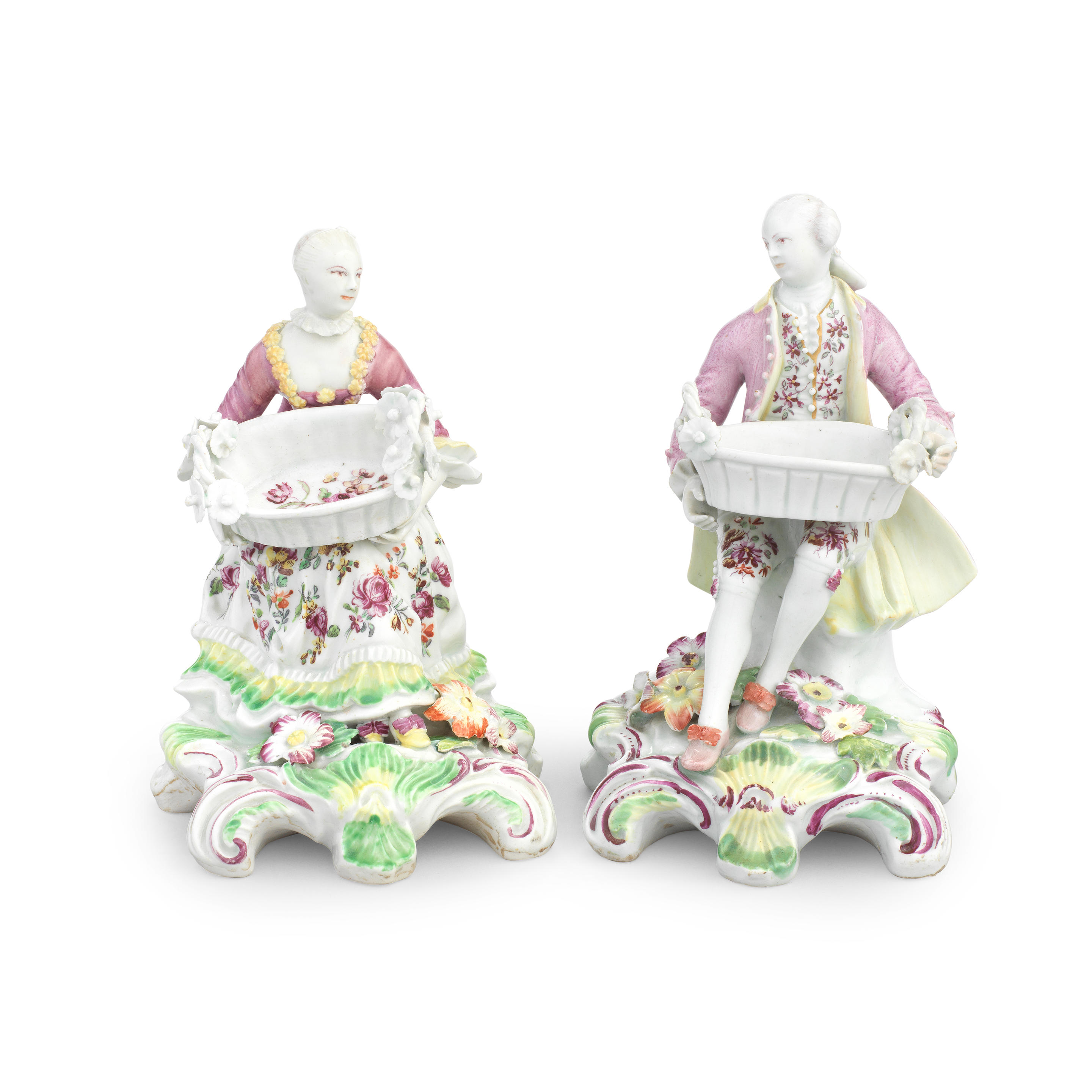 Appraisal: A NEAR PAIR OF DERBY 'PALE FAMILY' SWEETMEAT FIGURES CIRCA