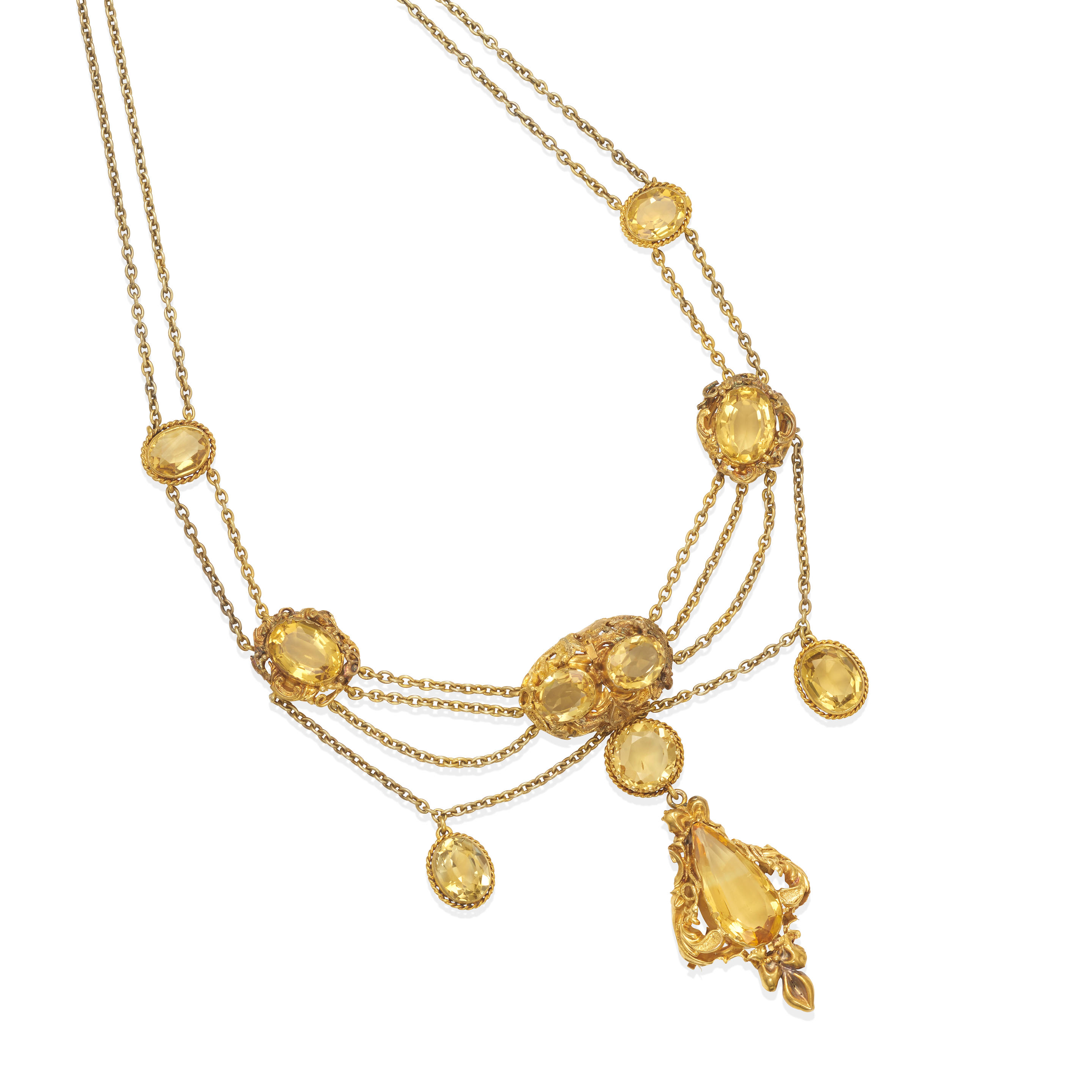 Appraisal: A K GOLD AND CITRINE NECKLACE Featuring two and four