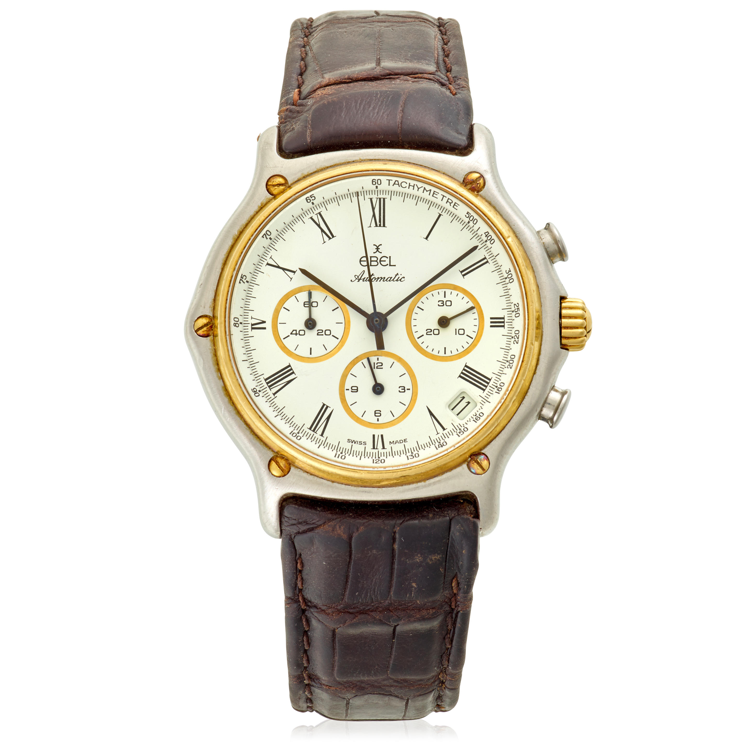 Appraisal: EBEL A STEEL AND GOLD AUTOMATIC CHRONOGRAPH CALENDAR WRISTWATCH Reference