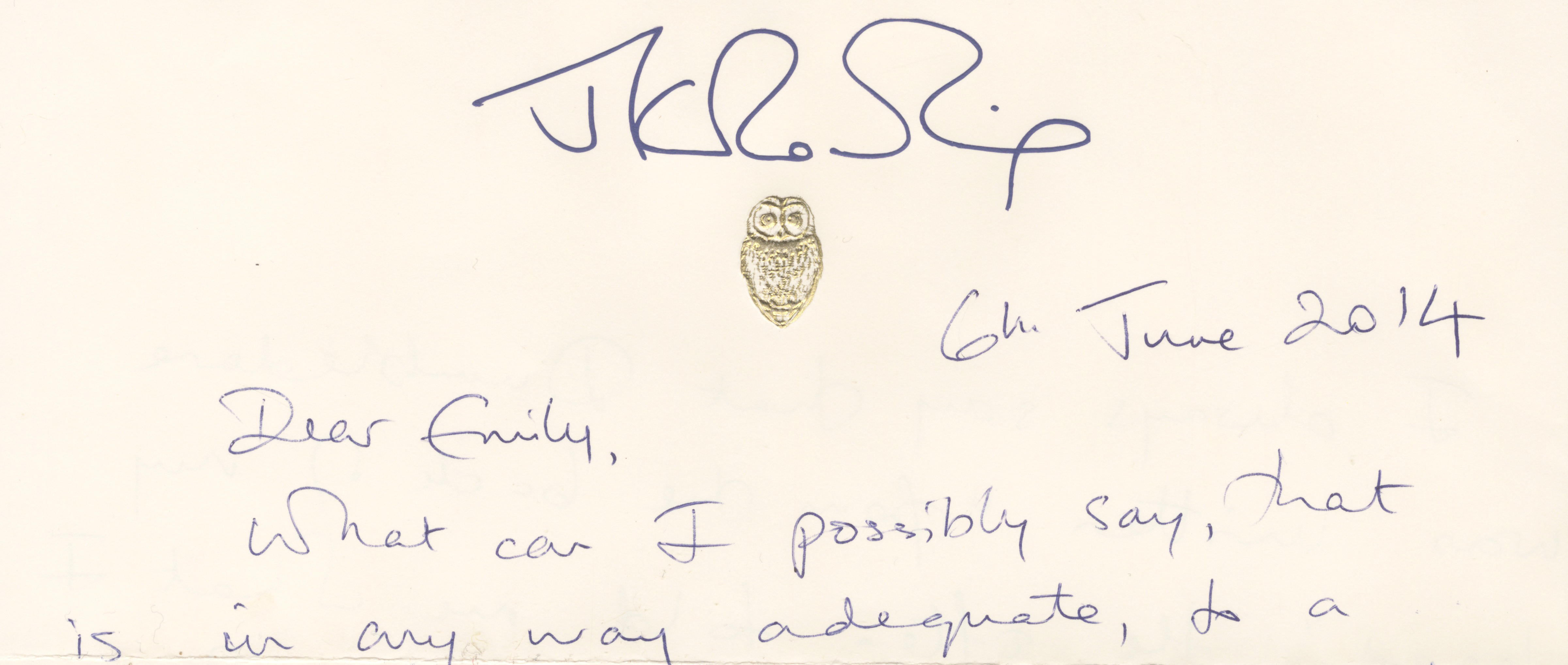 Appraisal: ROWLING J K Autograph letter signed With lots of love