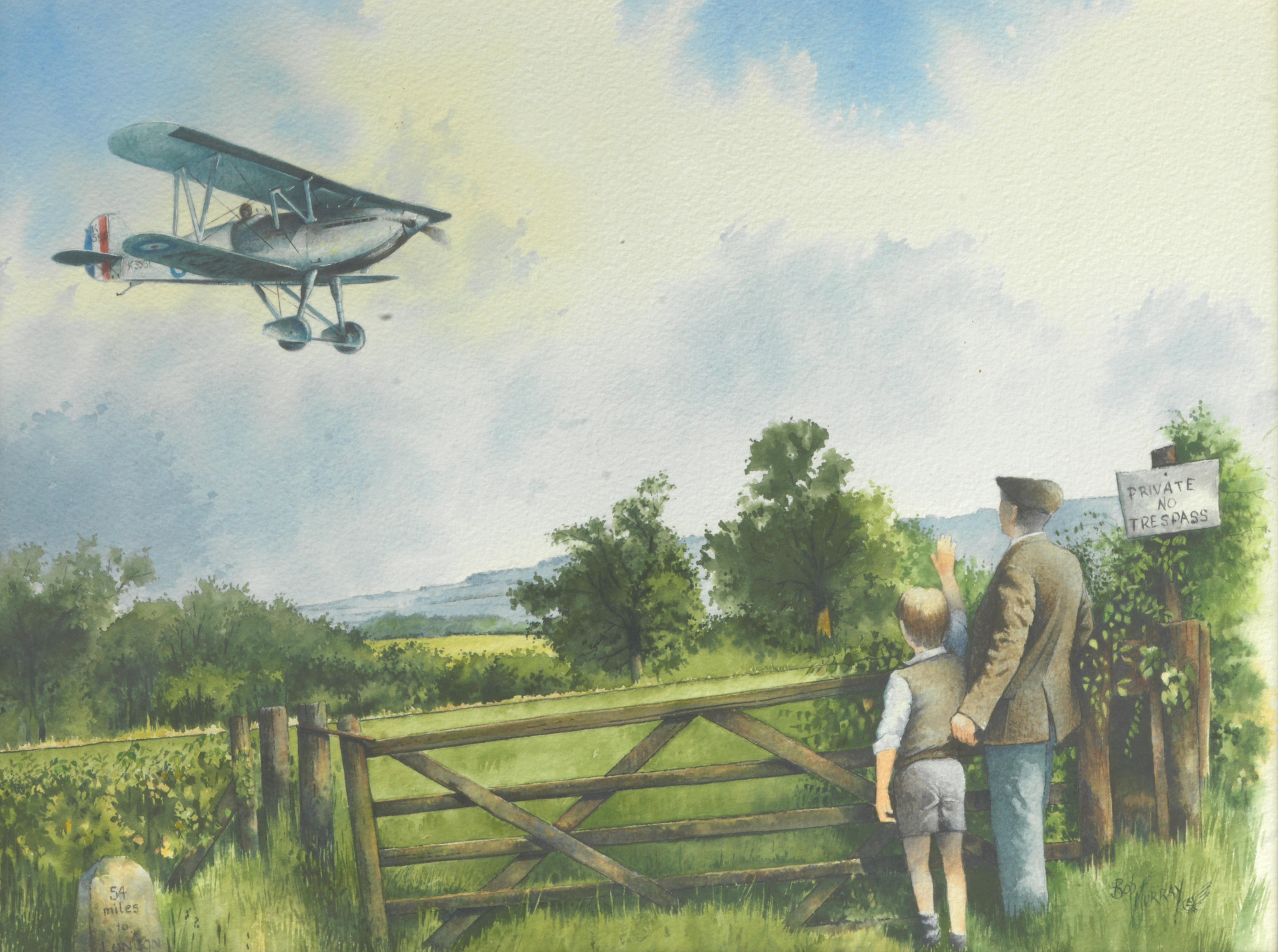 Appraisal: BOB MURRAY - 'COMING IN TO LAND' signed watercolour on