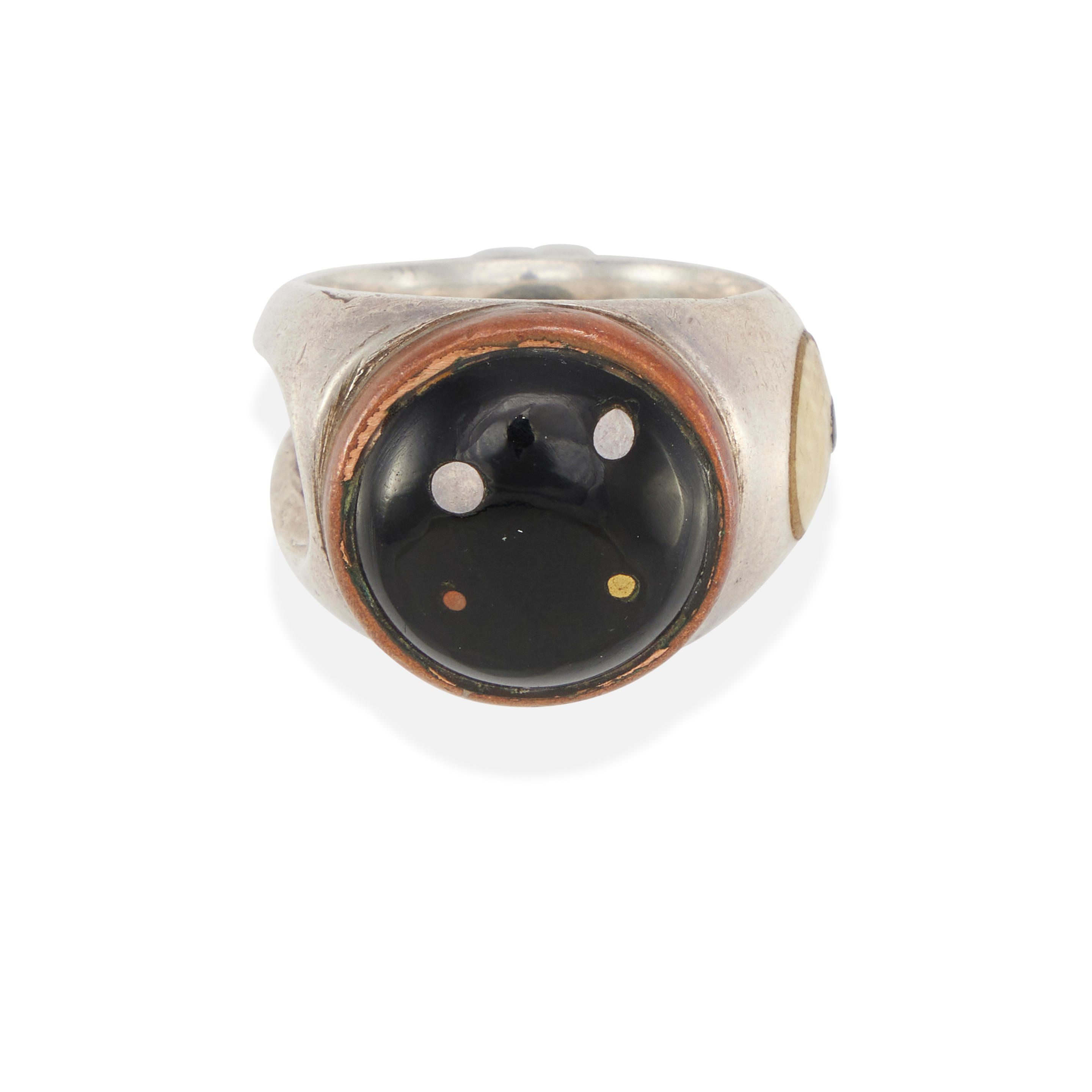 Appraisal: MACCHIARINI A MIXED-METAL AND HARDSTONE RING A silver ring set