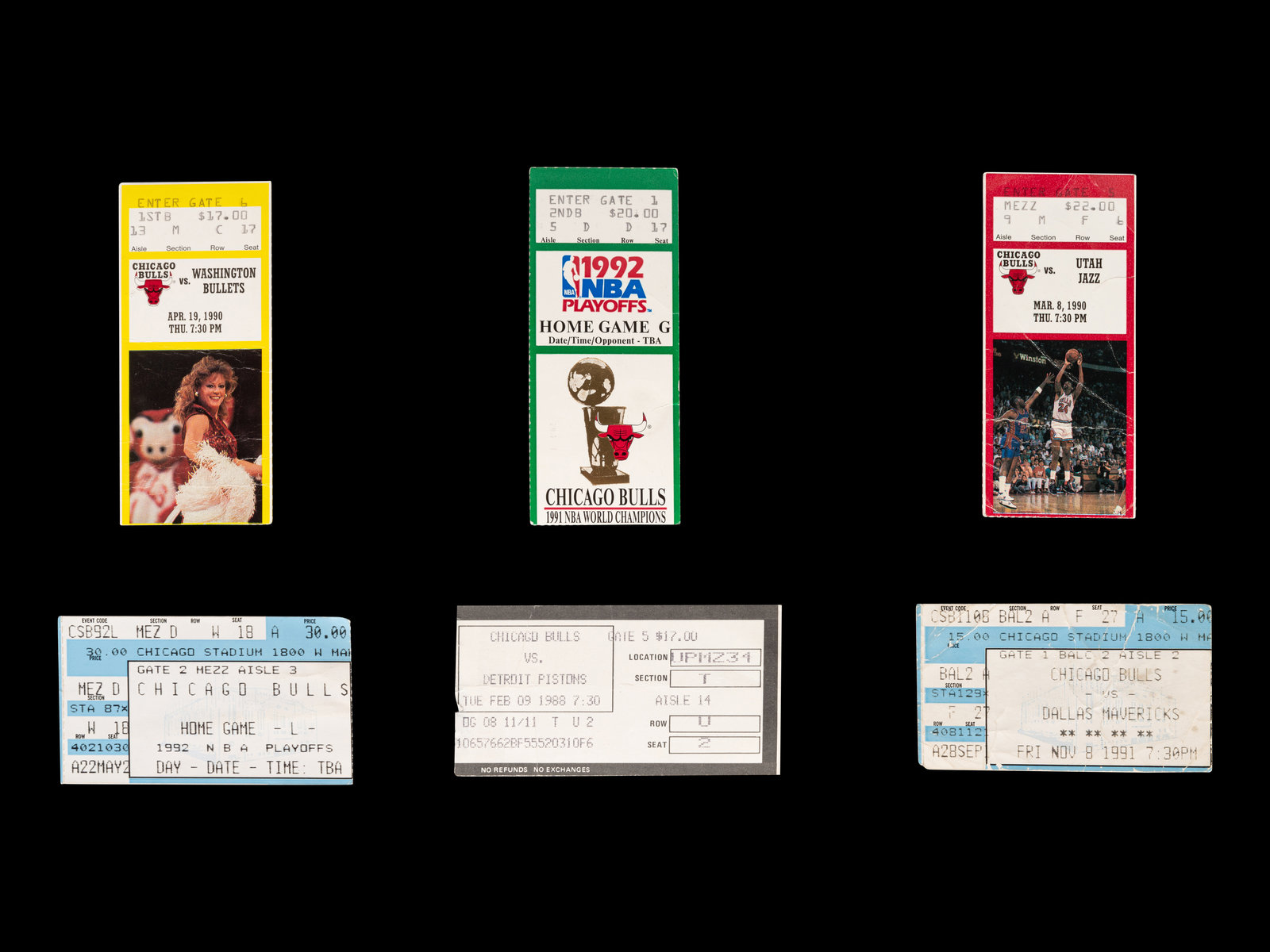 Appraisal: A Group of Six s- Michael Jordan Chicago Bulls Ticket