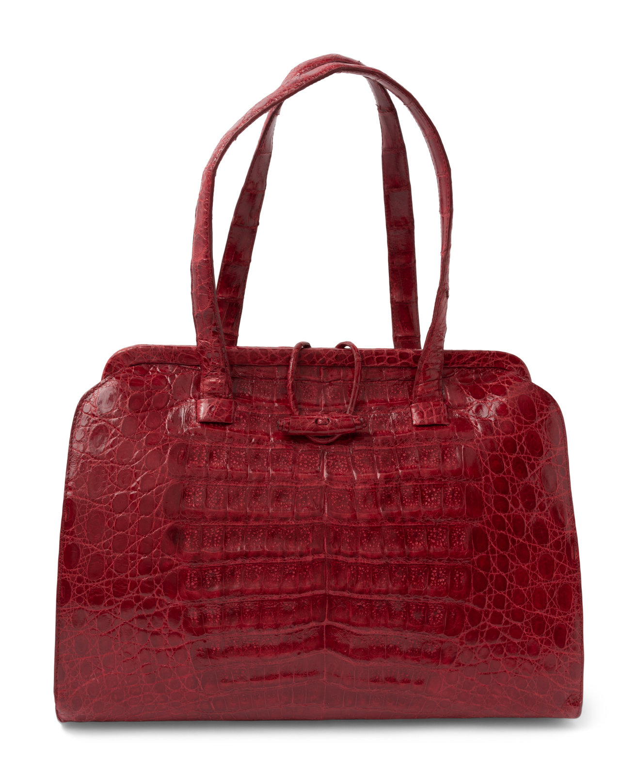 Appraisal: Nancy Gonzalez Crocodile Skin Bag Red crocodile skin structured frame