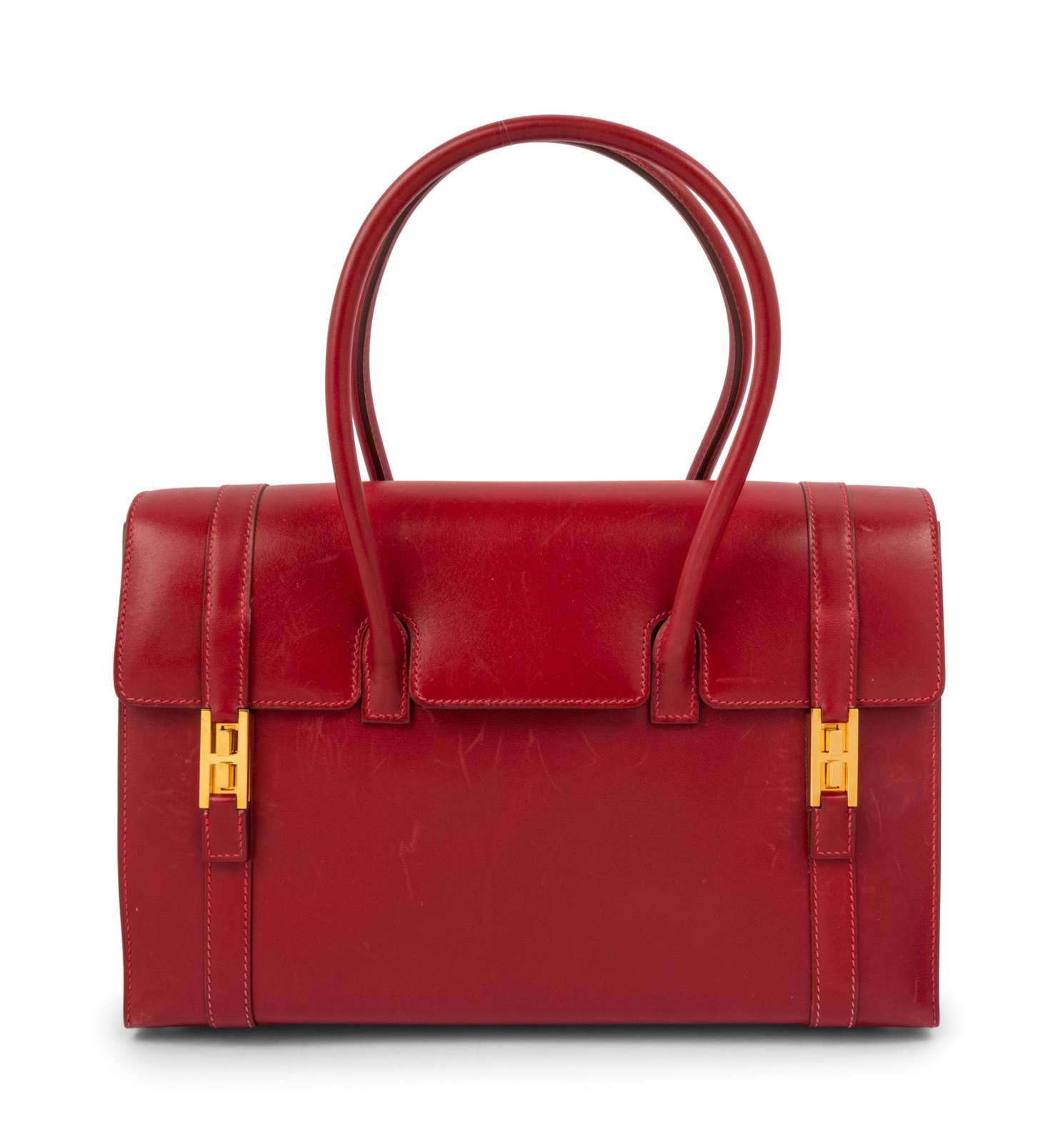 Appraisal: Herm s Red Drag Handbag Red leather top handle bag