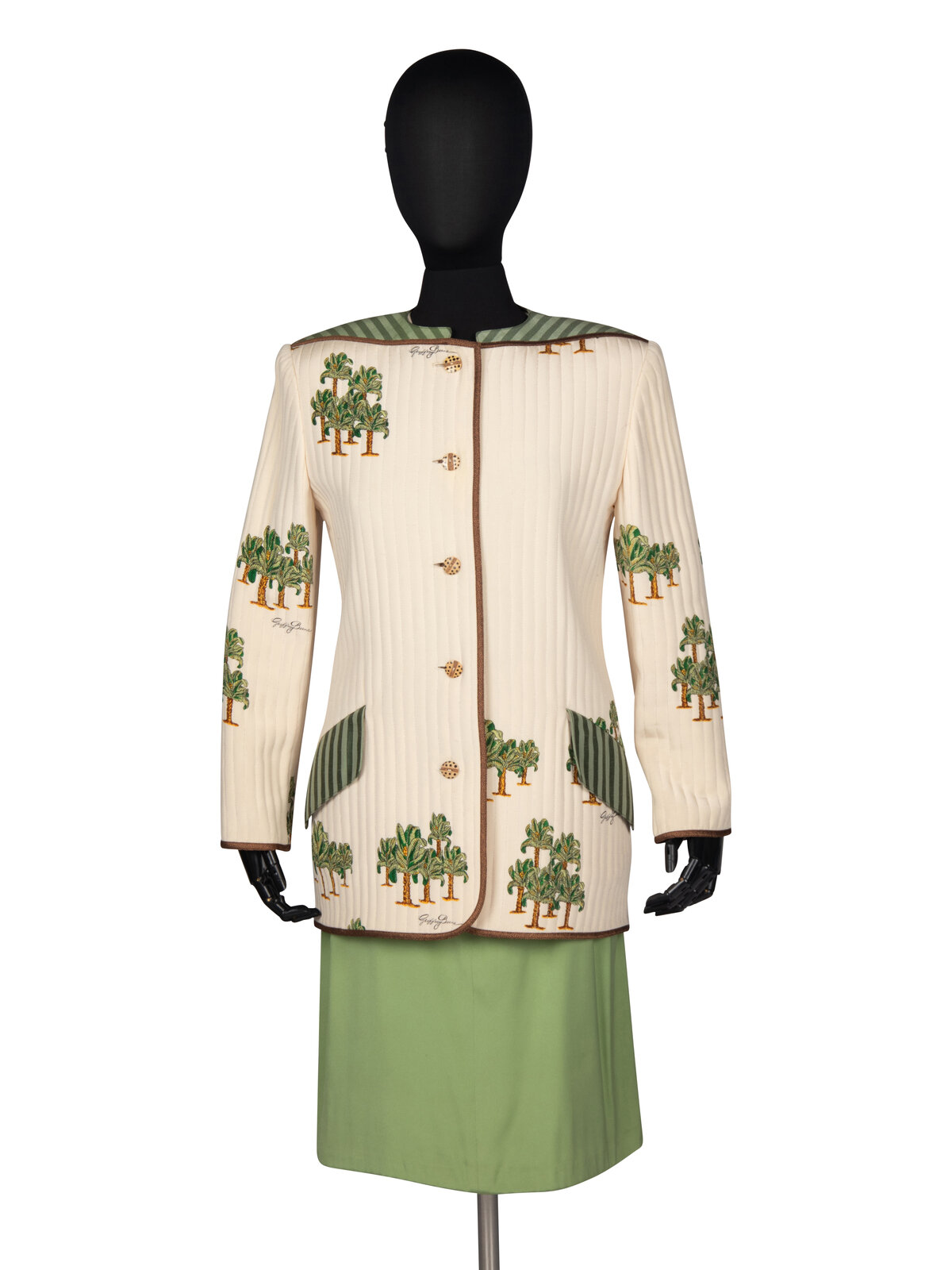 Appraisal: Geoffrey Beene Three-Piece Ensemble in Palm Tree Print THE FIRST