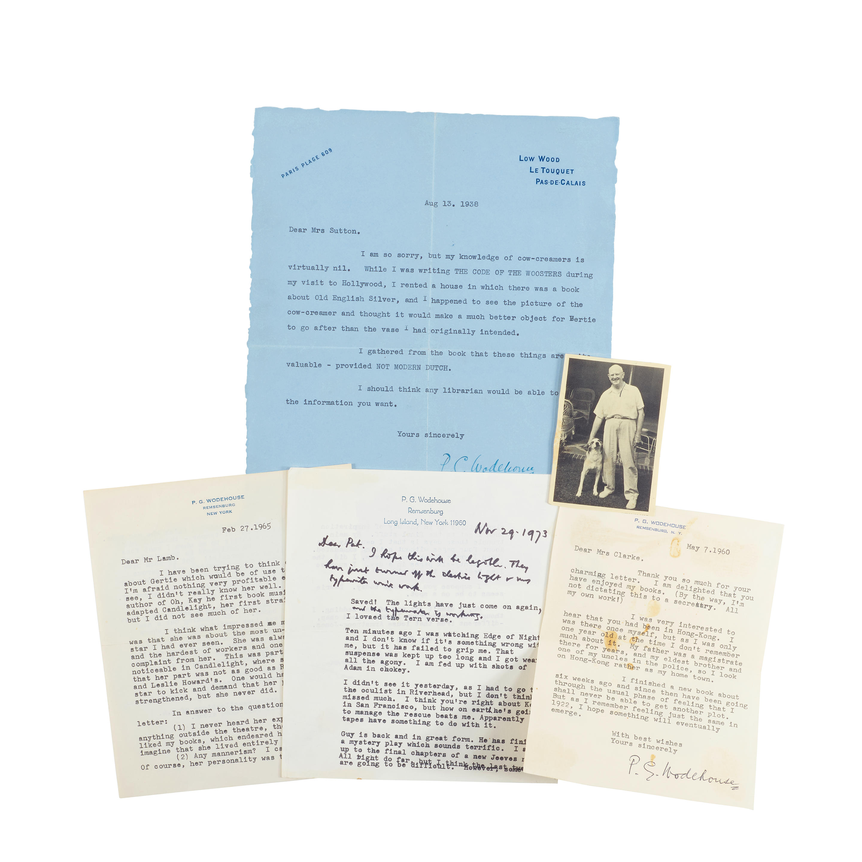 Appraisal: WODEHOUSE CORRESPONDENCE WODEHOUSE P G - items Typed Letter Signed