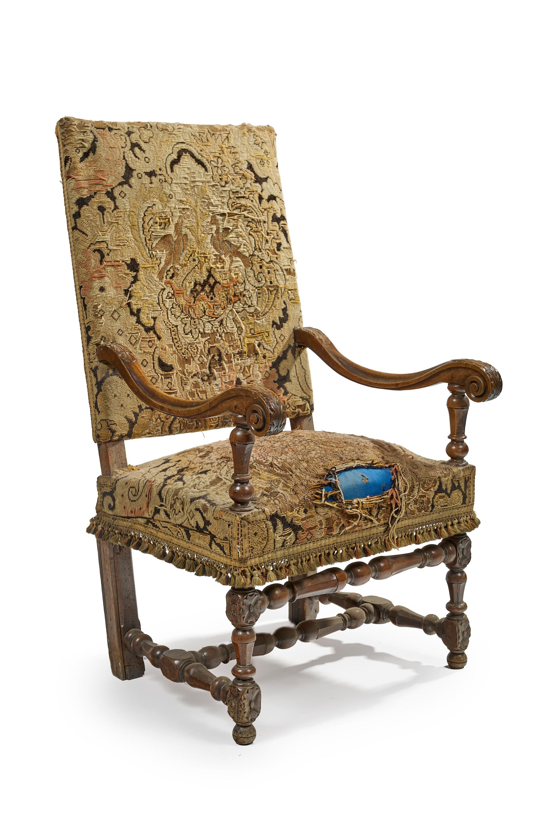 Appraisal: FAUTEUIL HAUT DOSSIER POQUE LOUIS XIV en bois naturel support