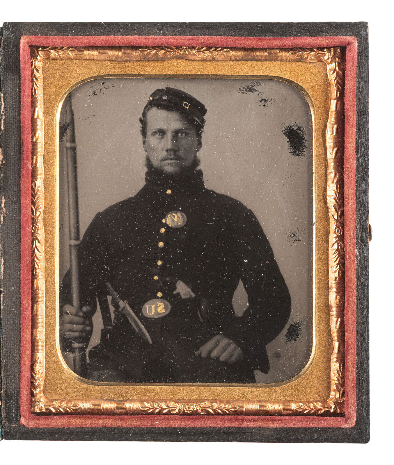 Appraisal: CIVIL WAR Sixth plate tintype featuring a triply armed Union