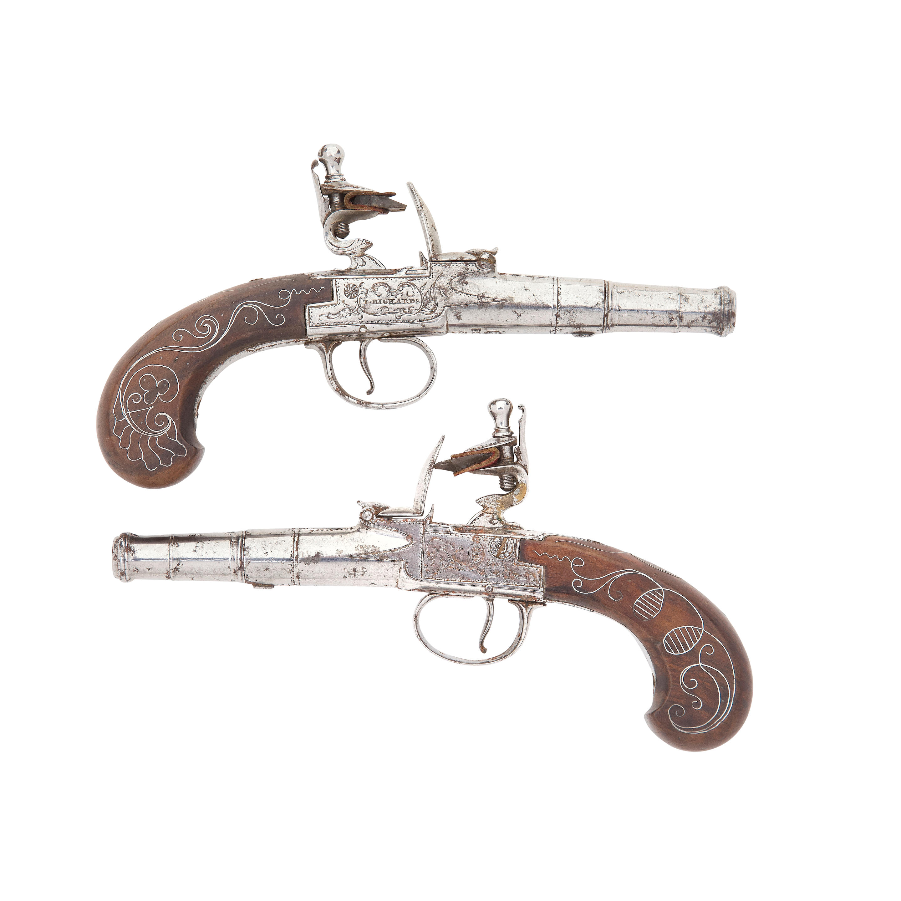 Appraisal: A PAIR OF -BORE FLINTLOCK BOX-LOCK POCKET PISTOLS BY T