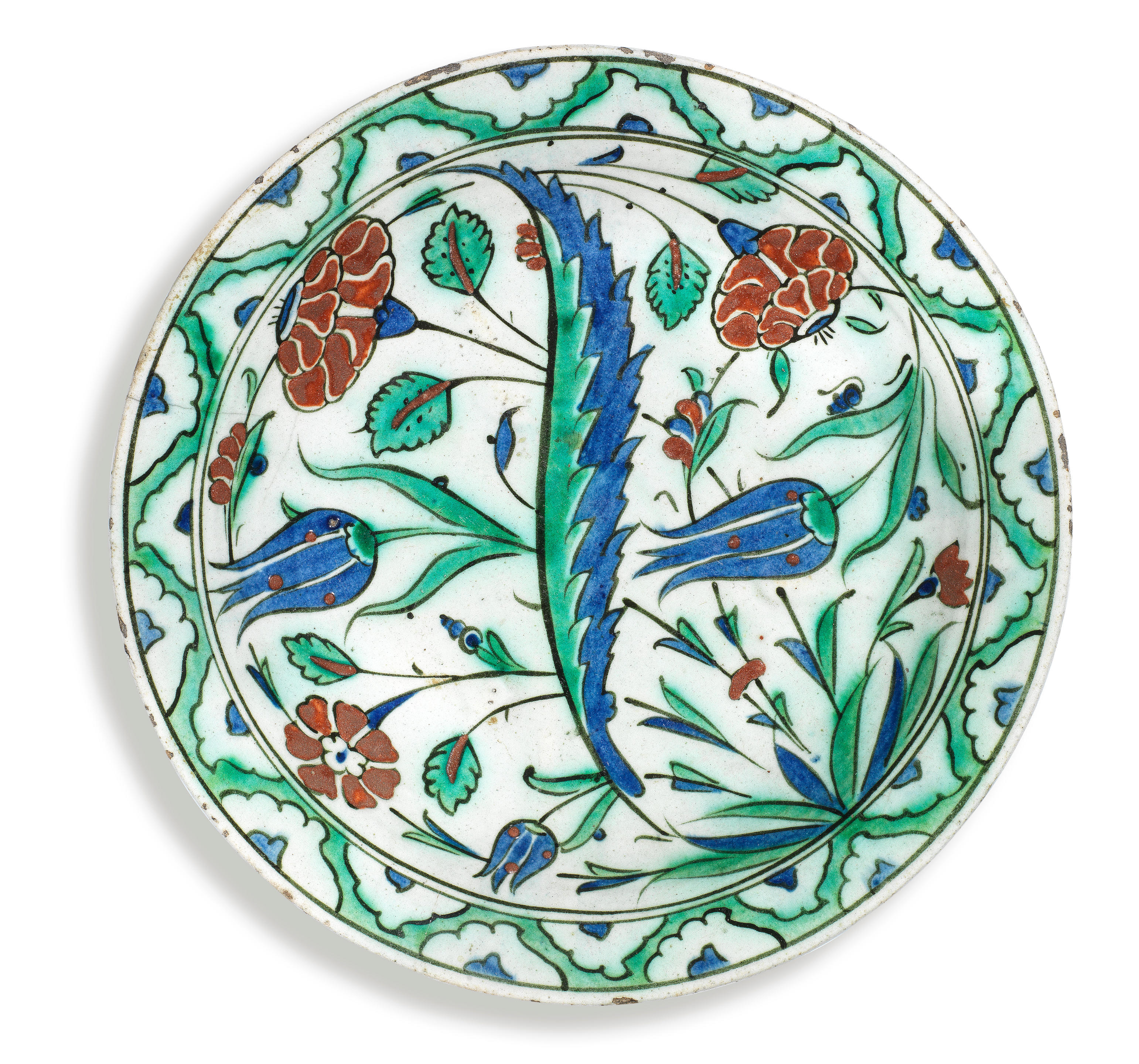 Appraisal: AN IZNIK POTTERY DISH TURKEY LATE TH CENTURY of shallow